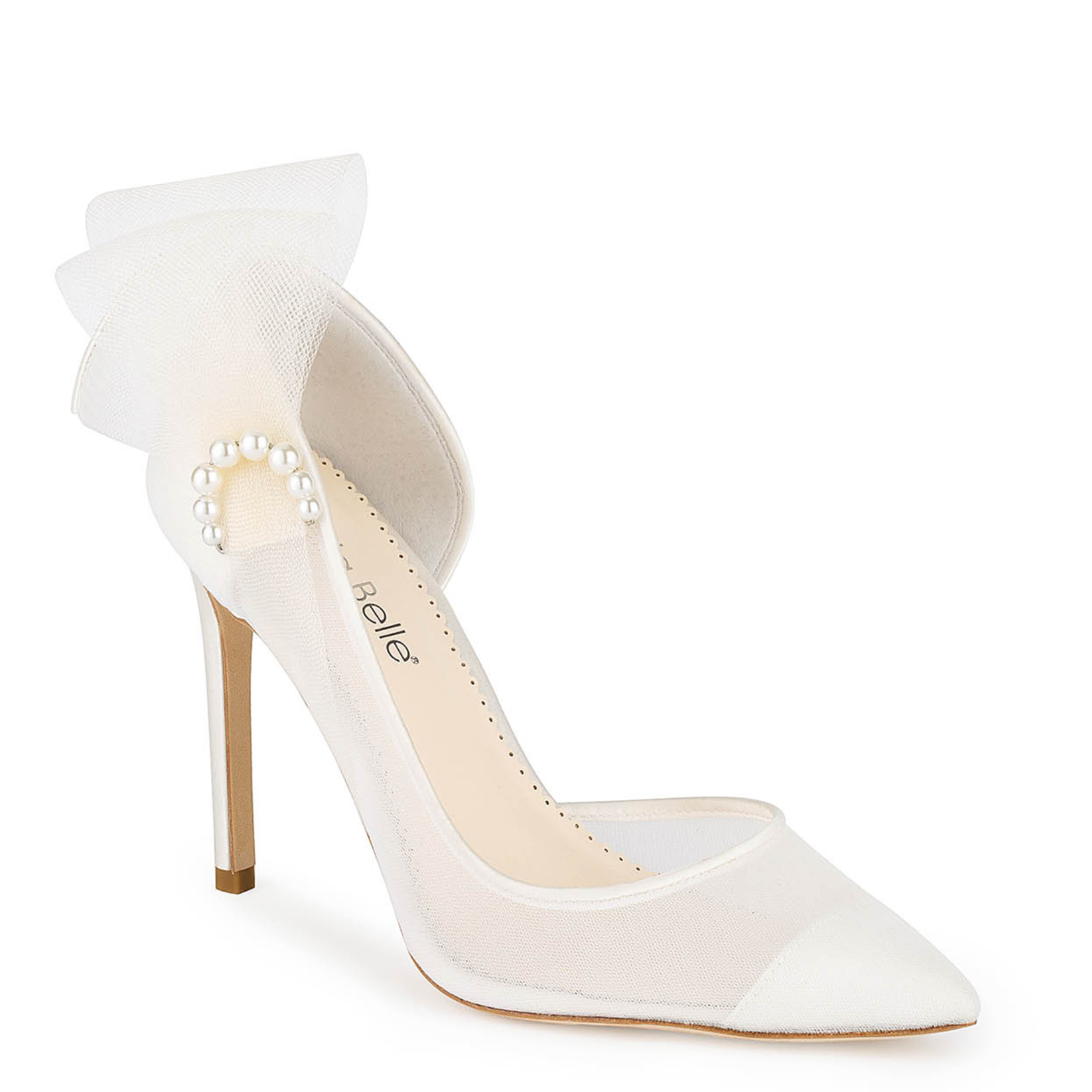 Buy Remi - Pearl Accent Ivory Mesh Closed Toe Heels online | The White Collection Australia