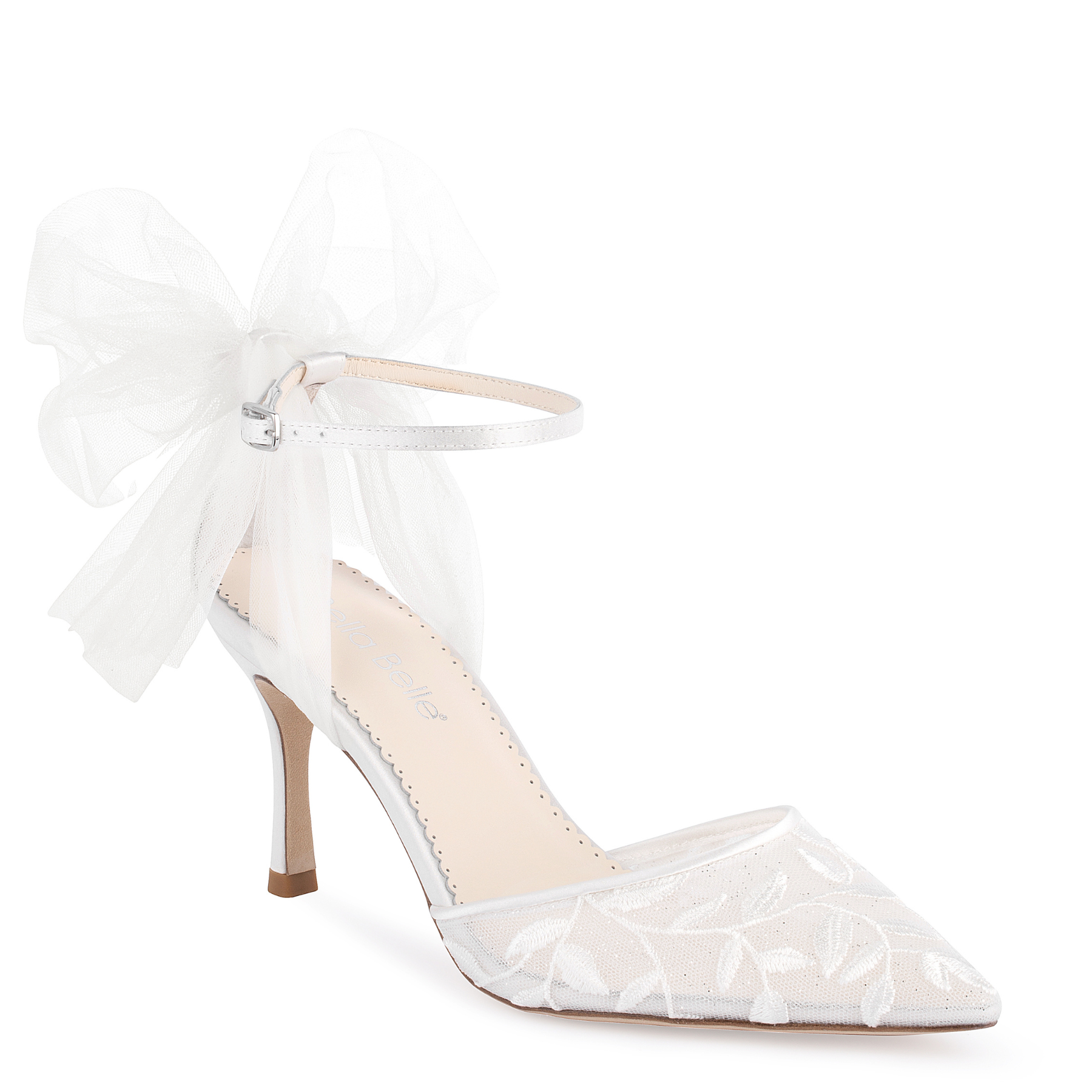 Buy Joselyn - Vine Embroidered Ivory Lace Heels with Ankle Strap Tulle Bows online | The White Collection Australia