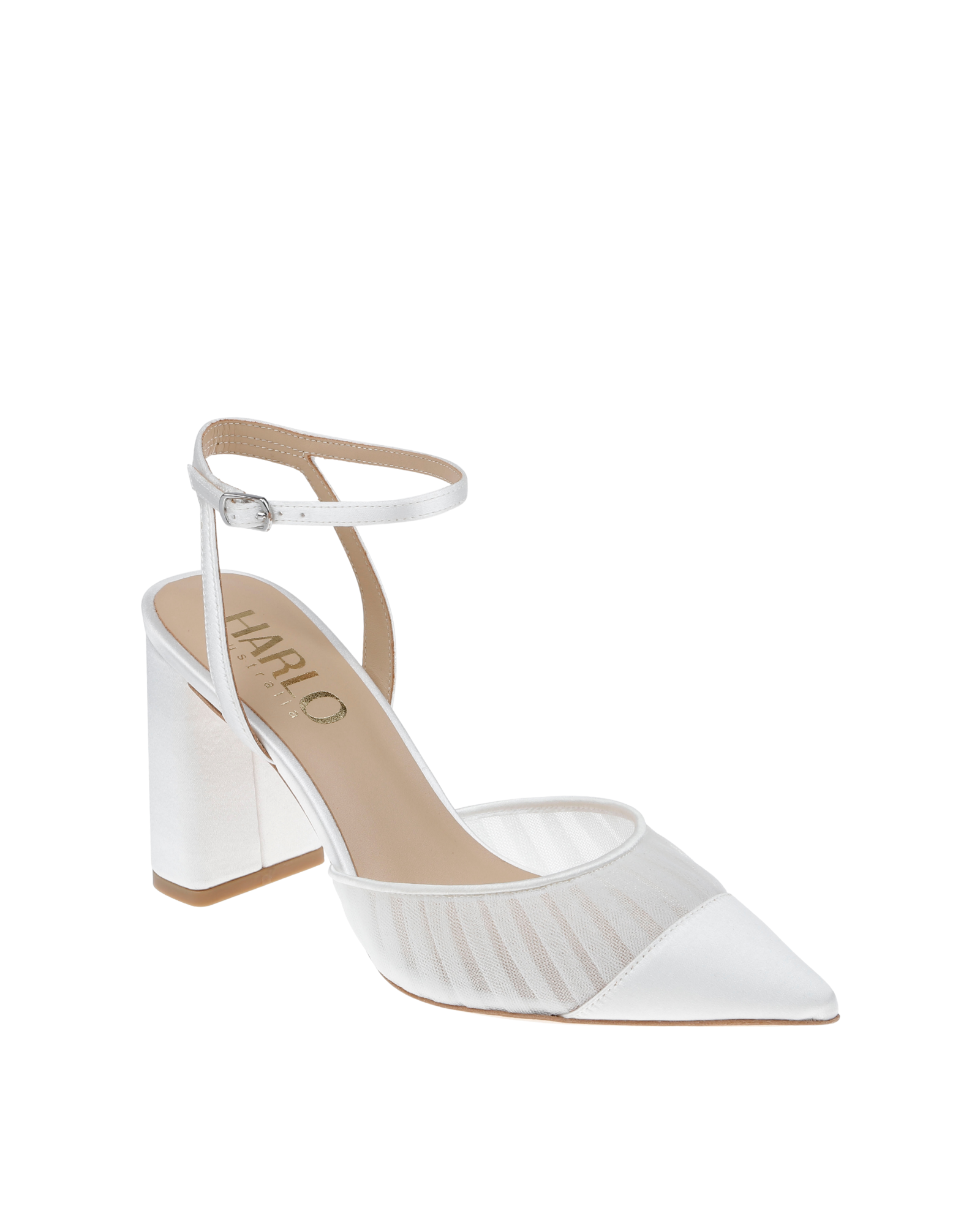 Fallon - Tulle & Satin Pointed Toe High Block Heel - Soft White