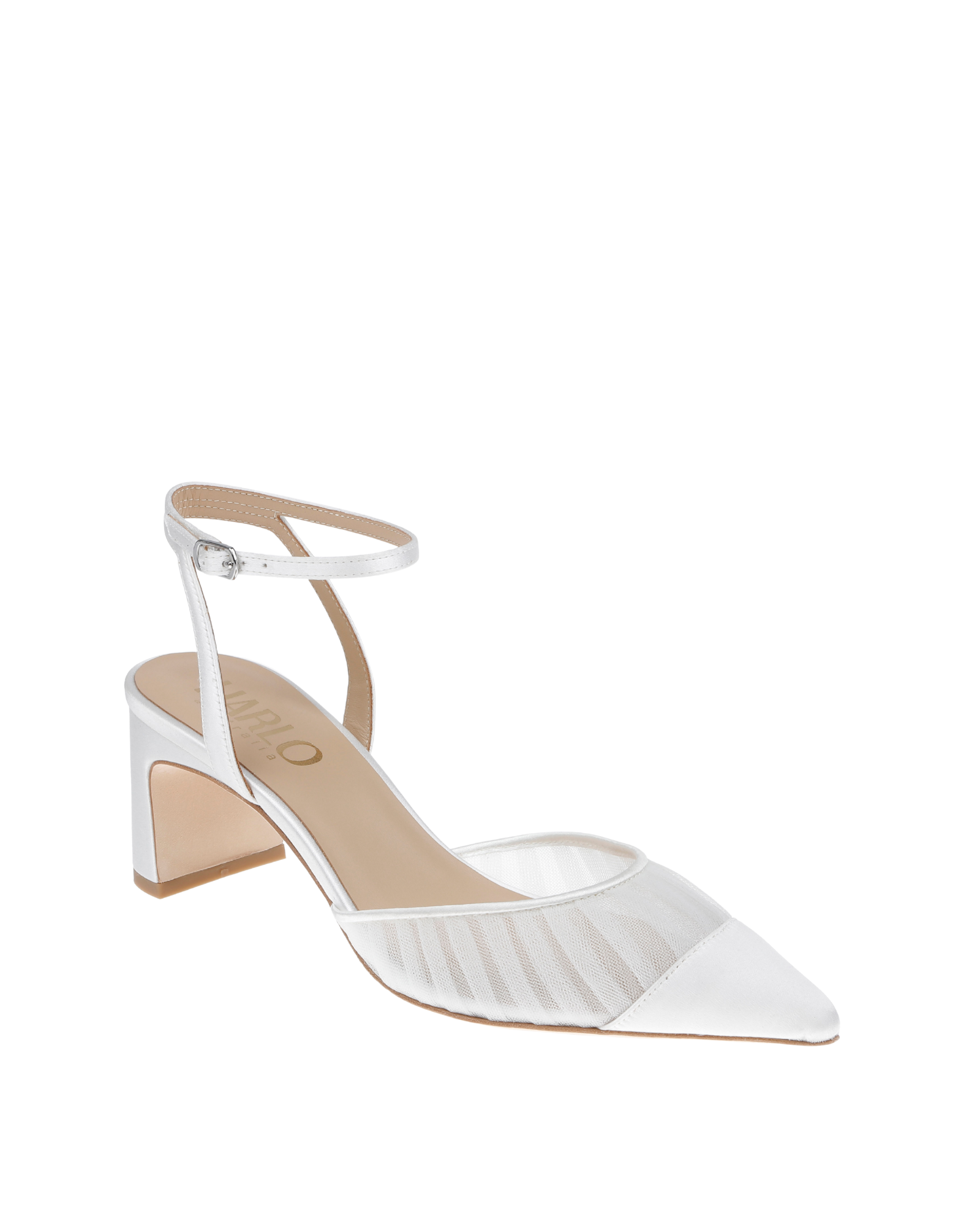 Farah -  Tulle & Satin Pointed Toe Low Block Heel - Soft White