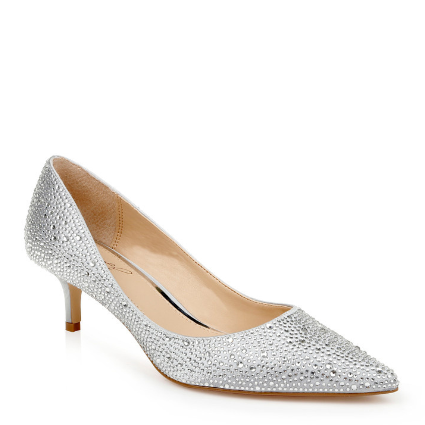 Buy Frenchie - Crystal Embellished Pointed Toe Kitten Heels - Silver online | The White Collection Australia