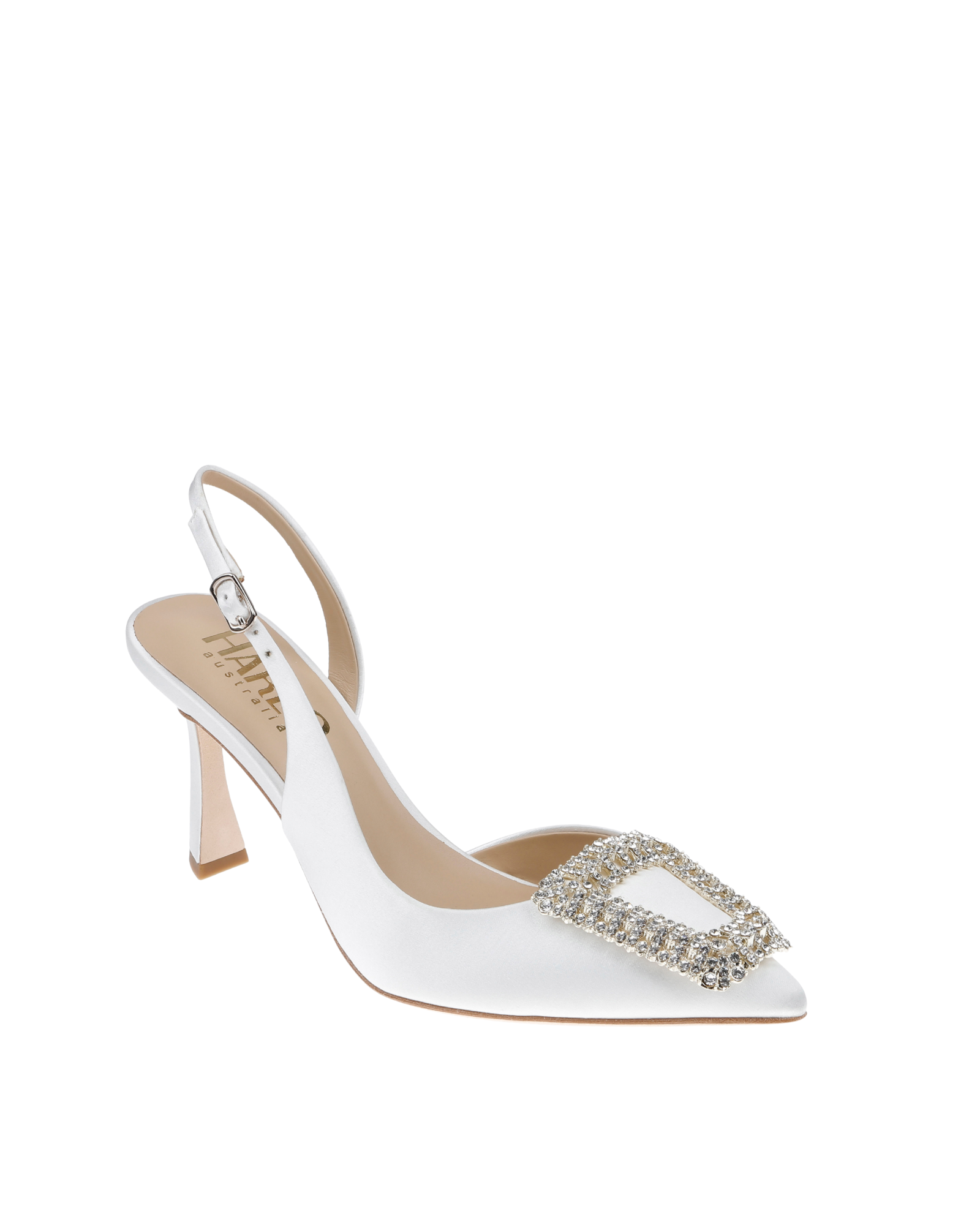 Freya - Pointed Toe Slingback Stiletto with Crystal Buckle - Soft White