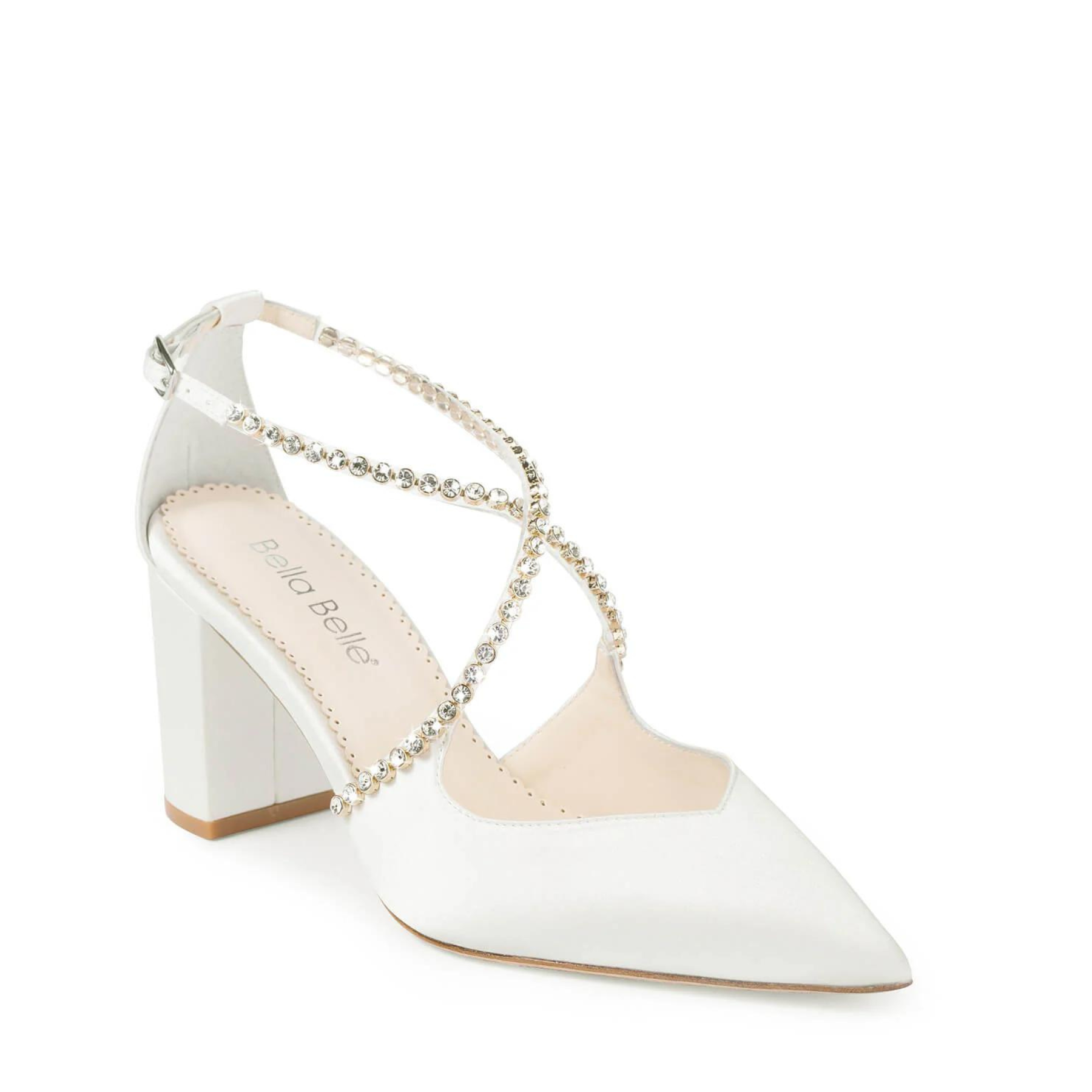 Buy Massie - Ivory Block Heel With Criss Cross Crystal Straps online | The White Collection Australia