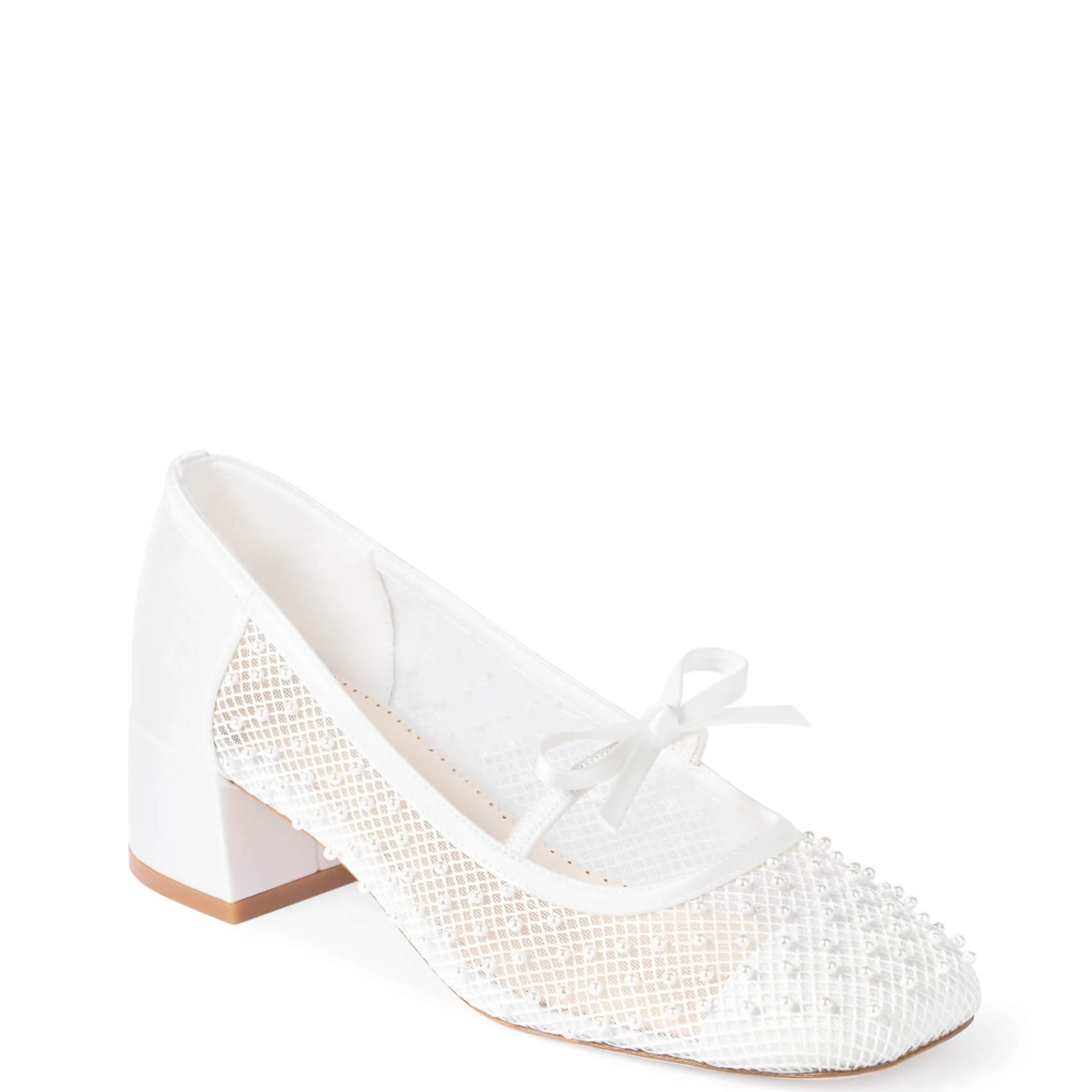 Millie - Pearl Mary Jane Low Block Heels - Ivory