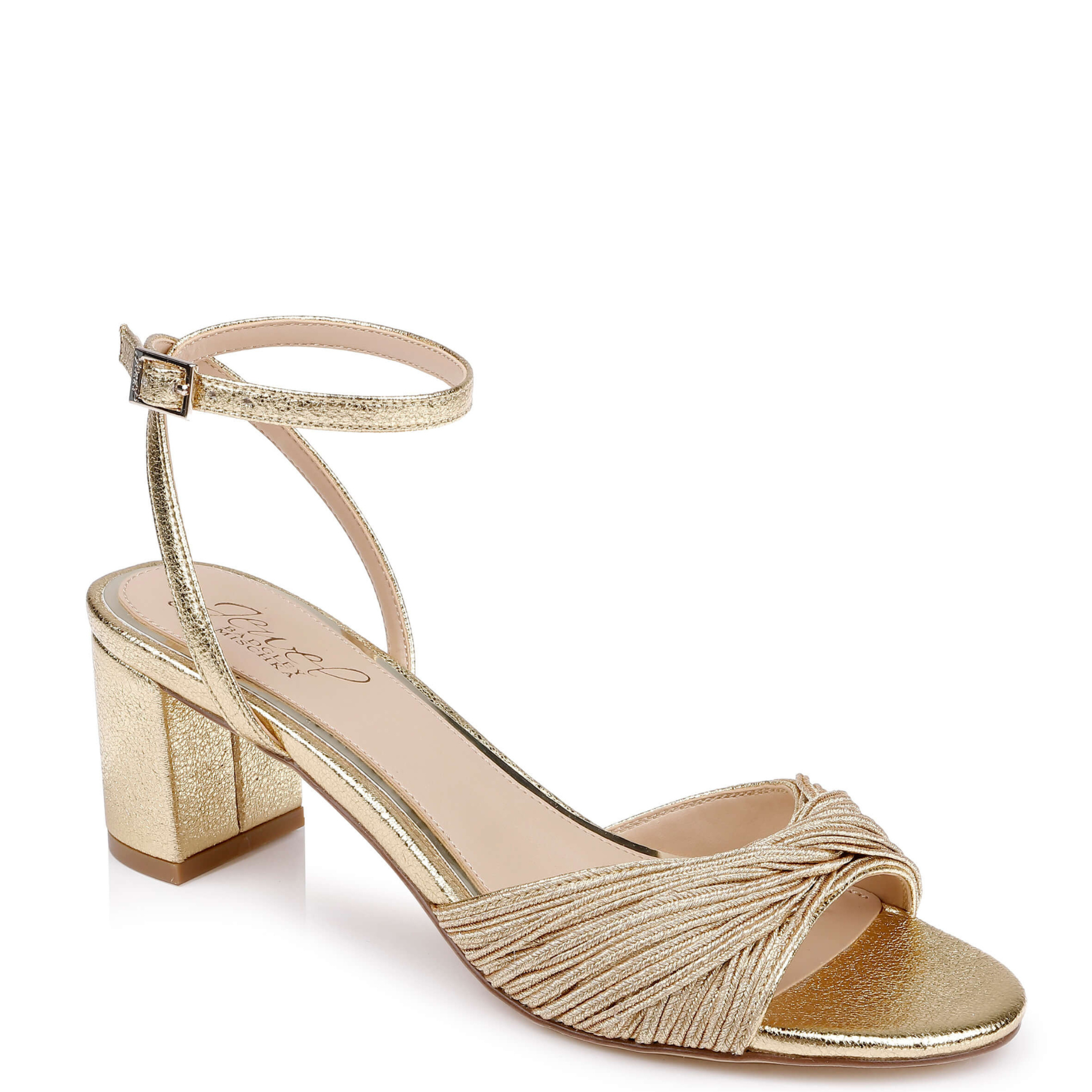 Pretty - Open Toe Strappy Low Block Heel - Gold