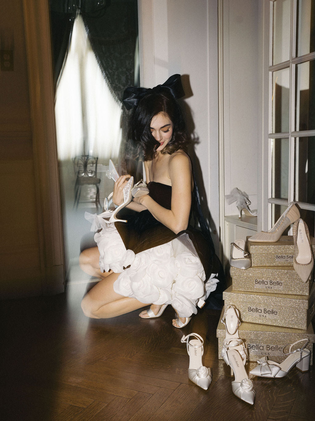 Buy Noelle - Ivory Pointed Toe Rosette Ivory Flower Heels online | The White Collection Australia
