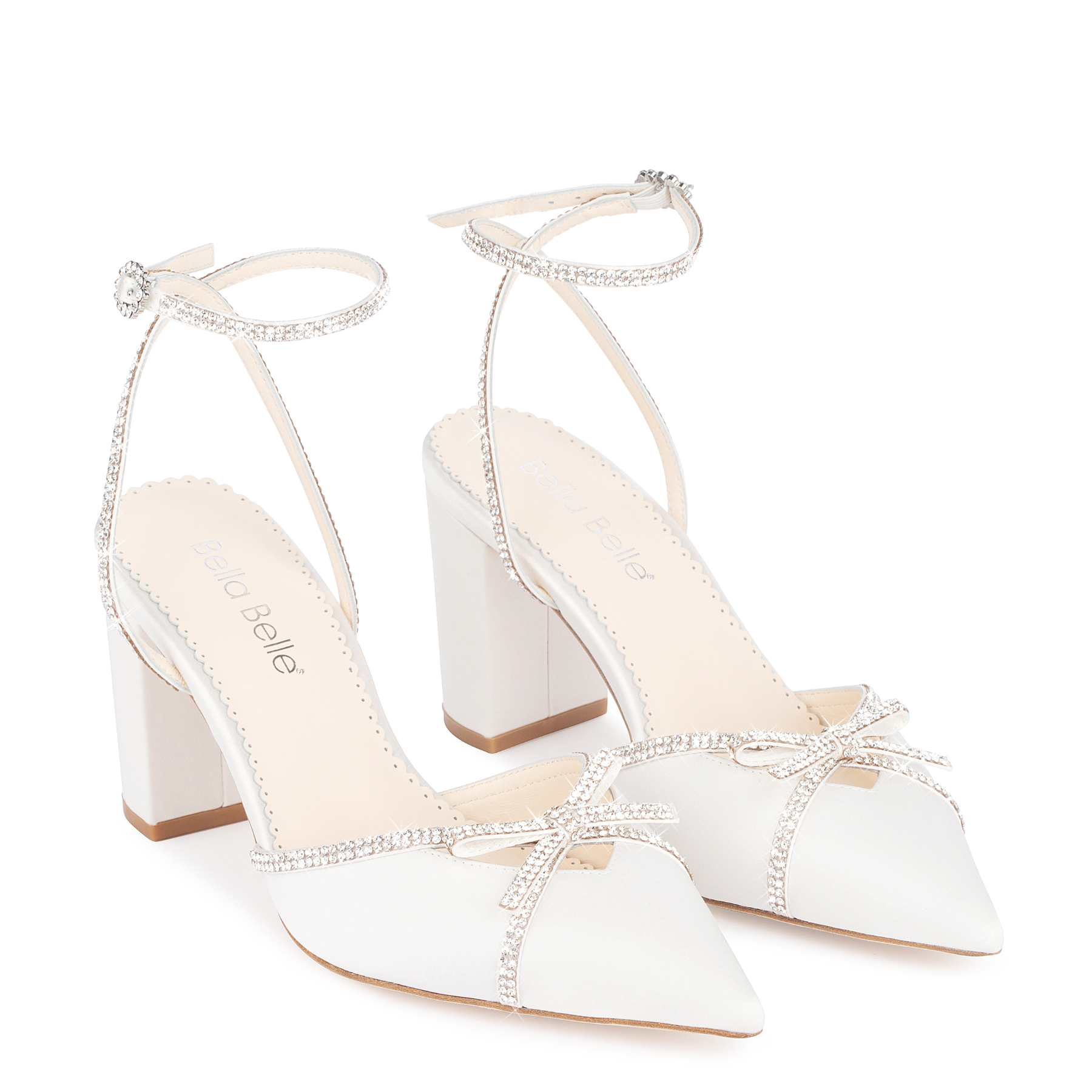 Buy Karissa - Ivory Bridal Block Heels with Crystal Bows, Trim and Straps online | The White Collection Australia