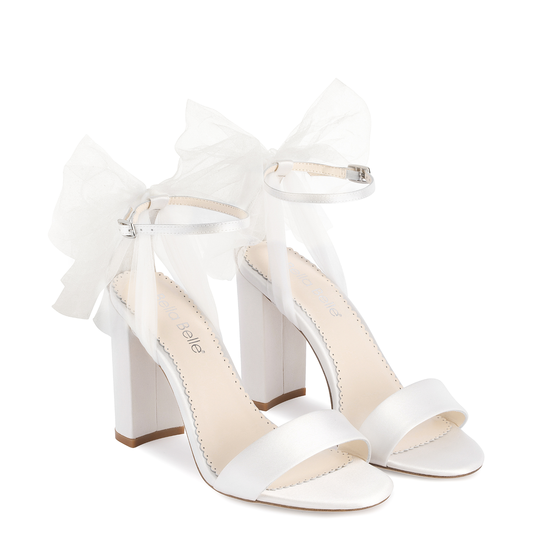 Buy Reina - Ivory Open Toe Tulle Bow Block Heel Sandals with Ankle Straps online | The White Collection Australia