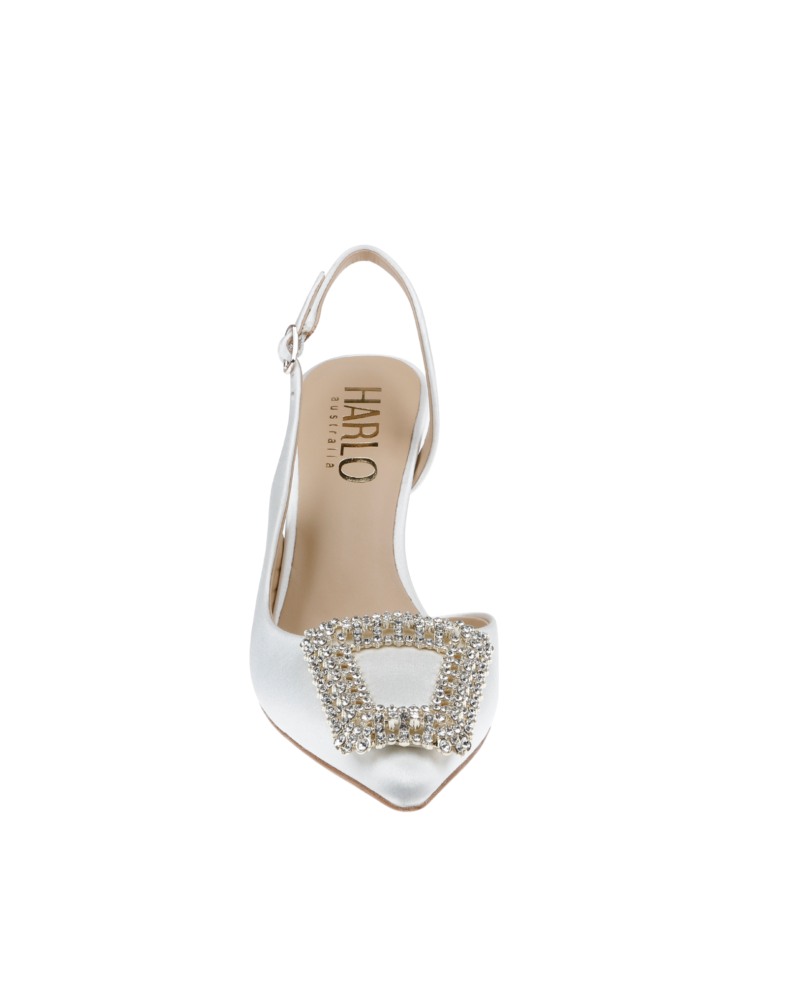 Freya - Pointed Toe Slingback Stiletto with Crystal Buckle - Soft White