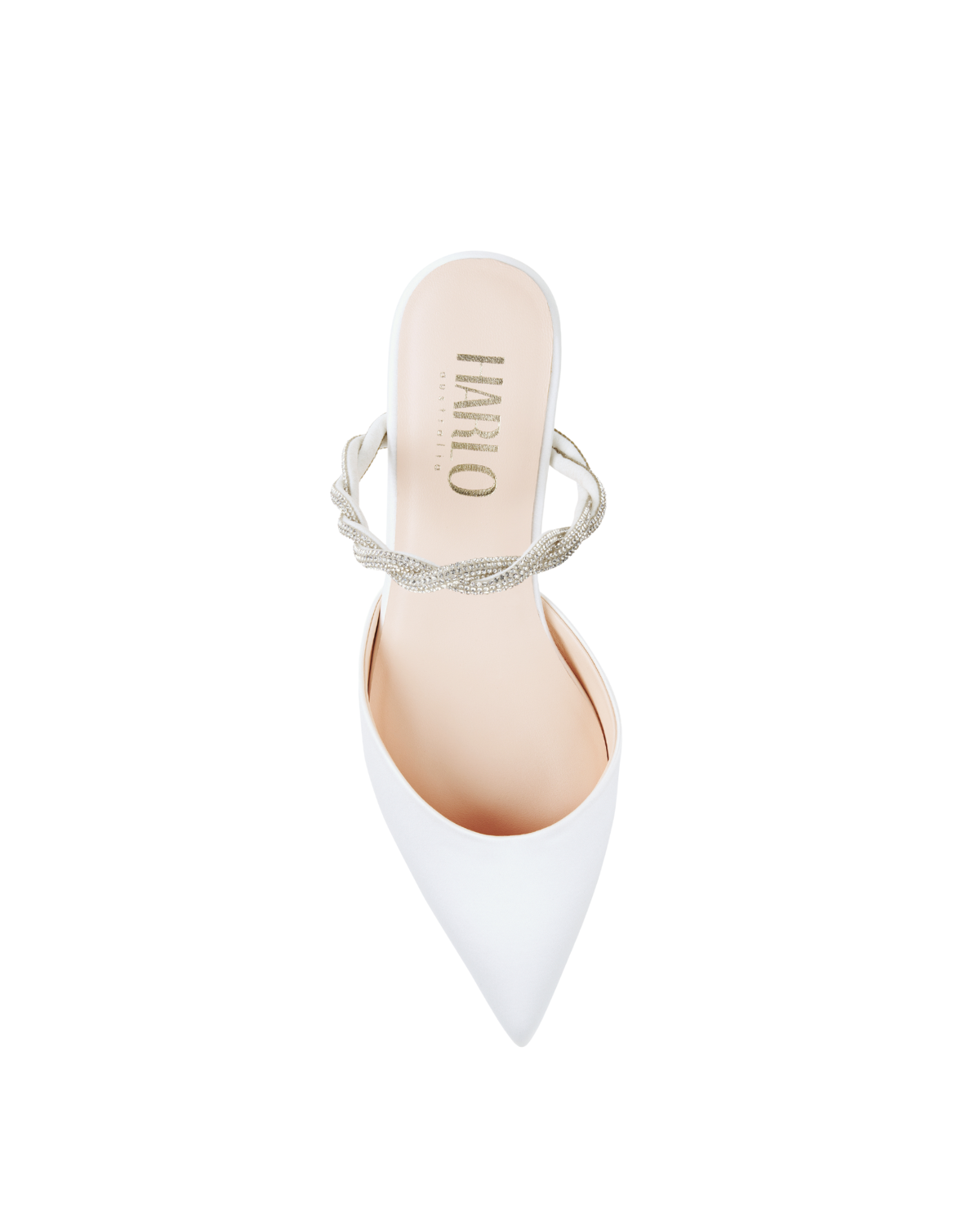 Buy Frankie - Pointed Toe Mule with Braided Crystal Strap - Ivory Silk Satin online | The White Collection Australia