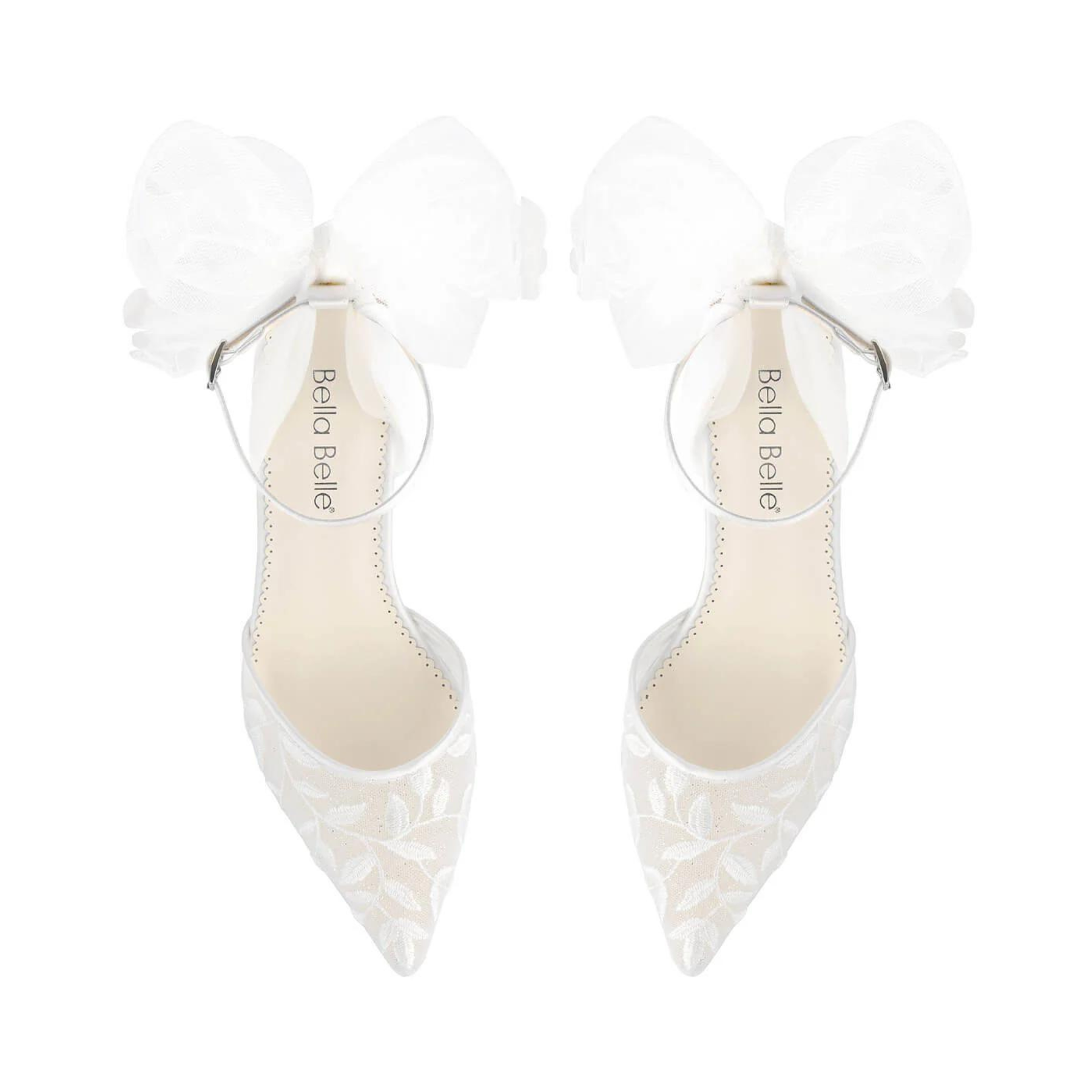 Buy Joelle - Ivory Lace Embroidered 2 Inch Block Heels with Tulle Bow online | The White Collection Australia