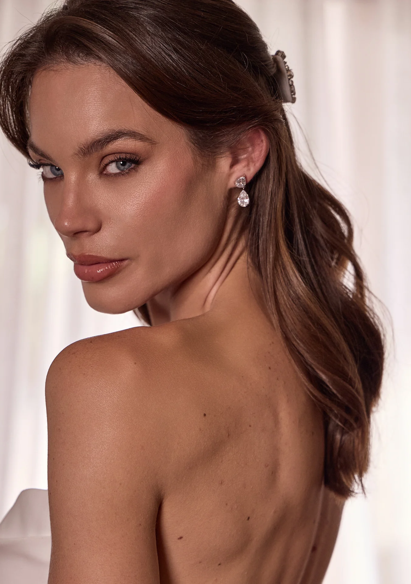 Lola Knight - Aura - Crystal Drop Bridal Earrings - Silver