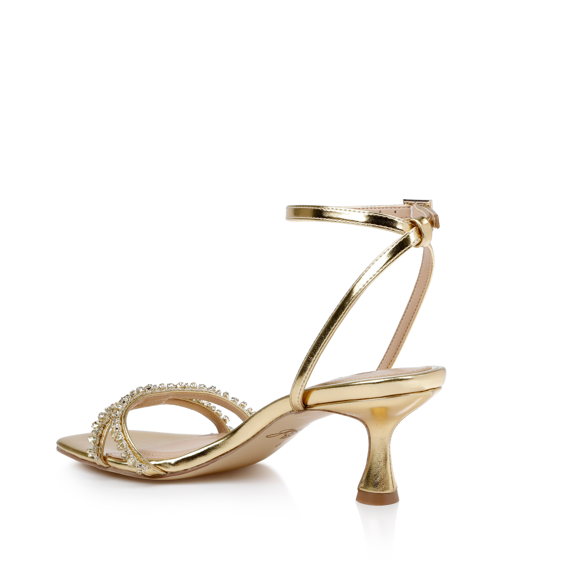 Nayla - Crystal Strap Kitten Heels - Gold Metallic