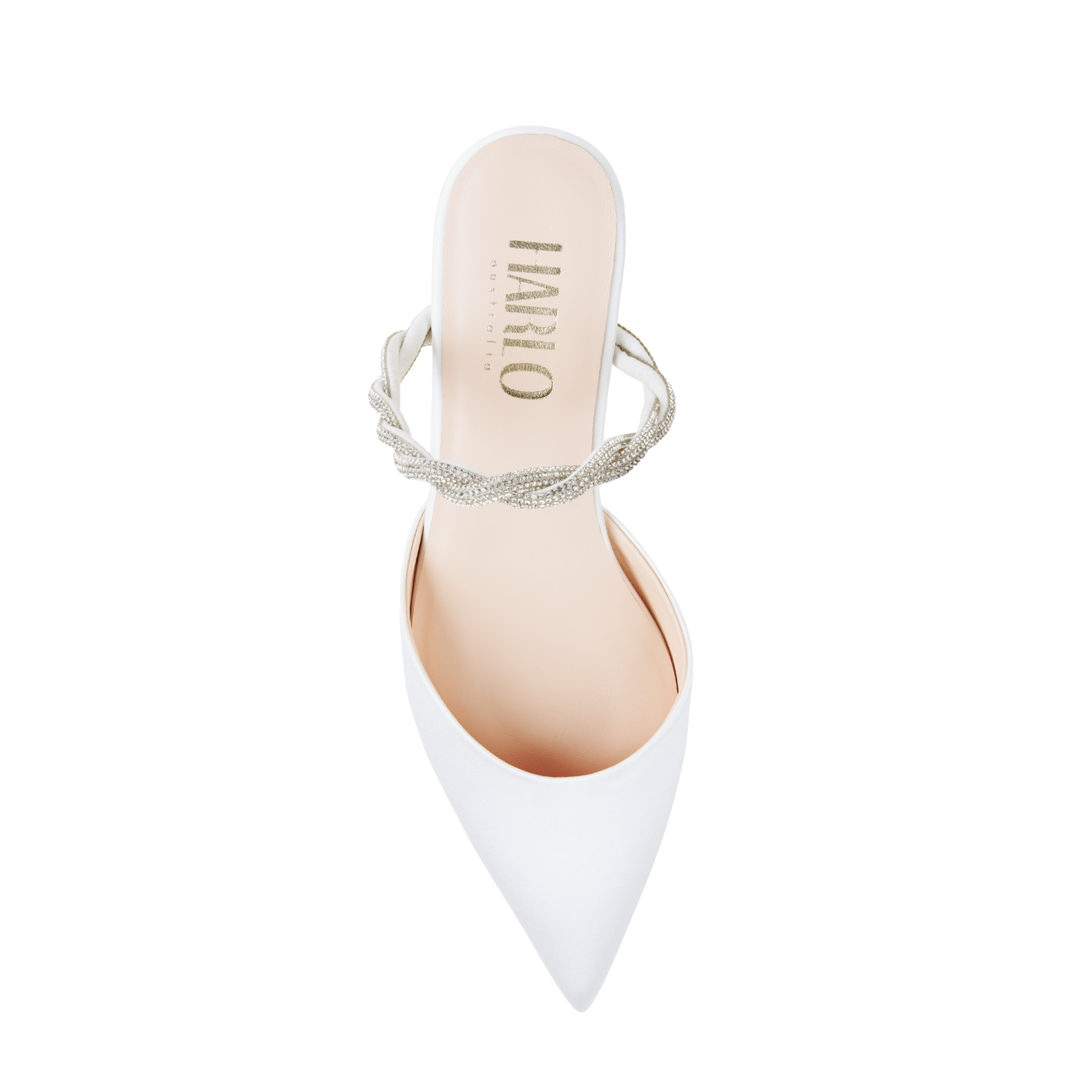 Frankie - Pointed Toe Mule with Braided Crystal Strap - Ivory Silk Satin