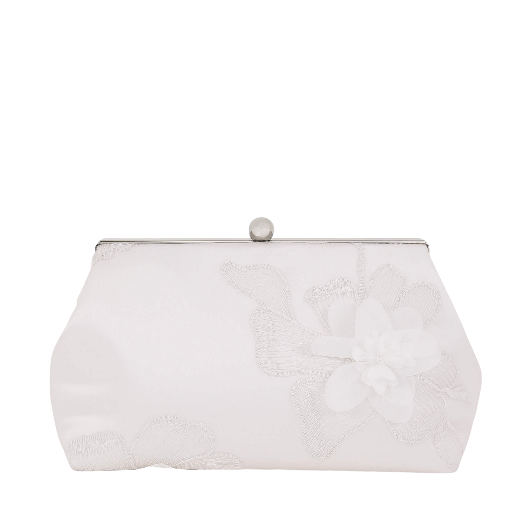 Lila - Floral Applique Pouch Clutch - Soft White