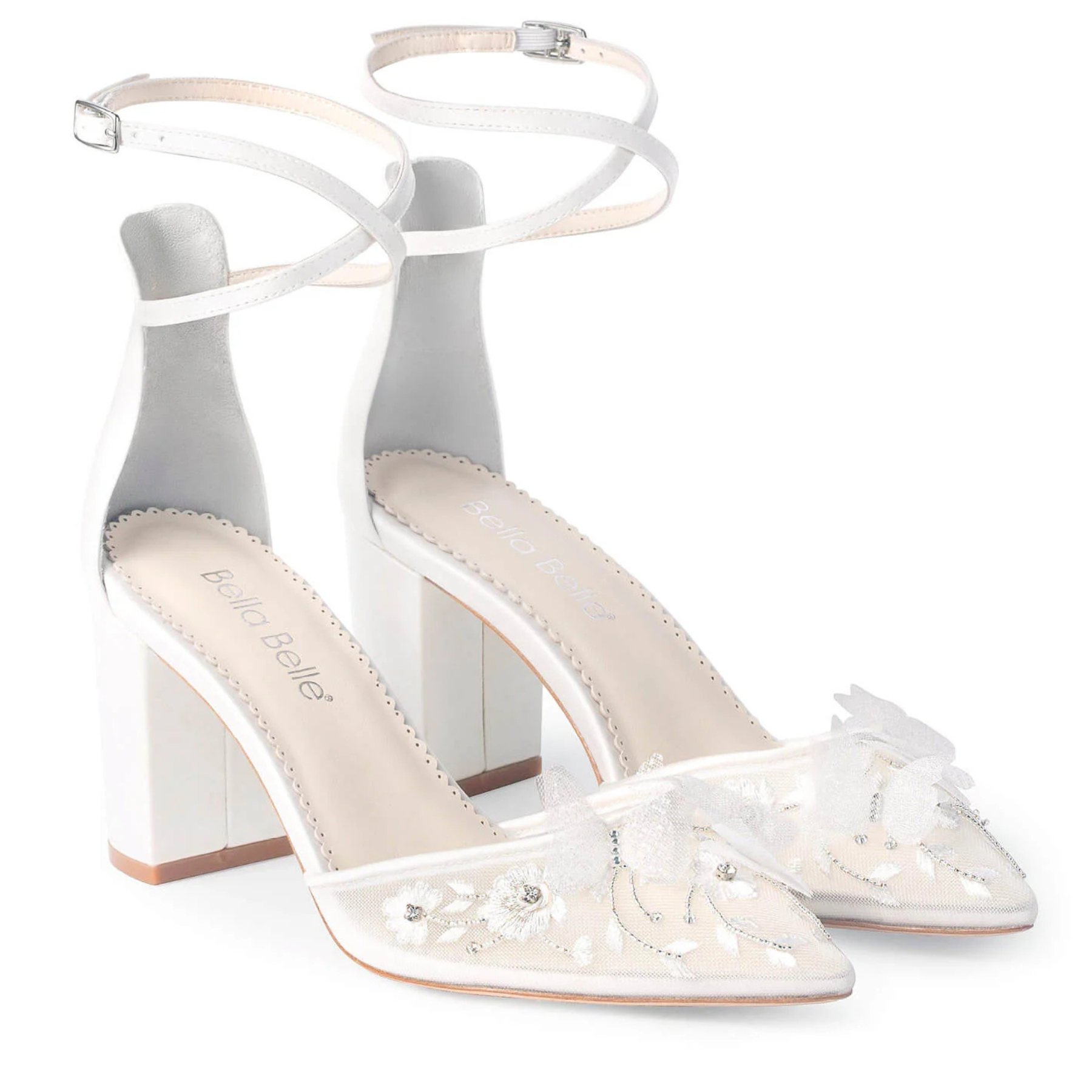 Eliza - Butterfly Block Heels - Ivory