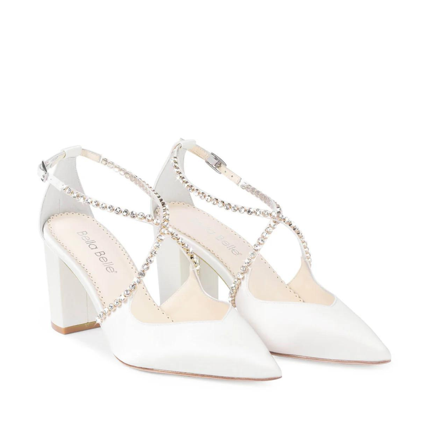 Buy Massie - Ivory Block Heel With Criss Cross Crystal Straps online | The White Collection Australia