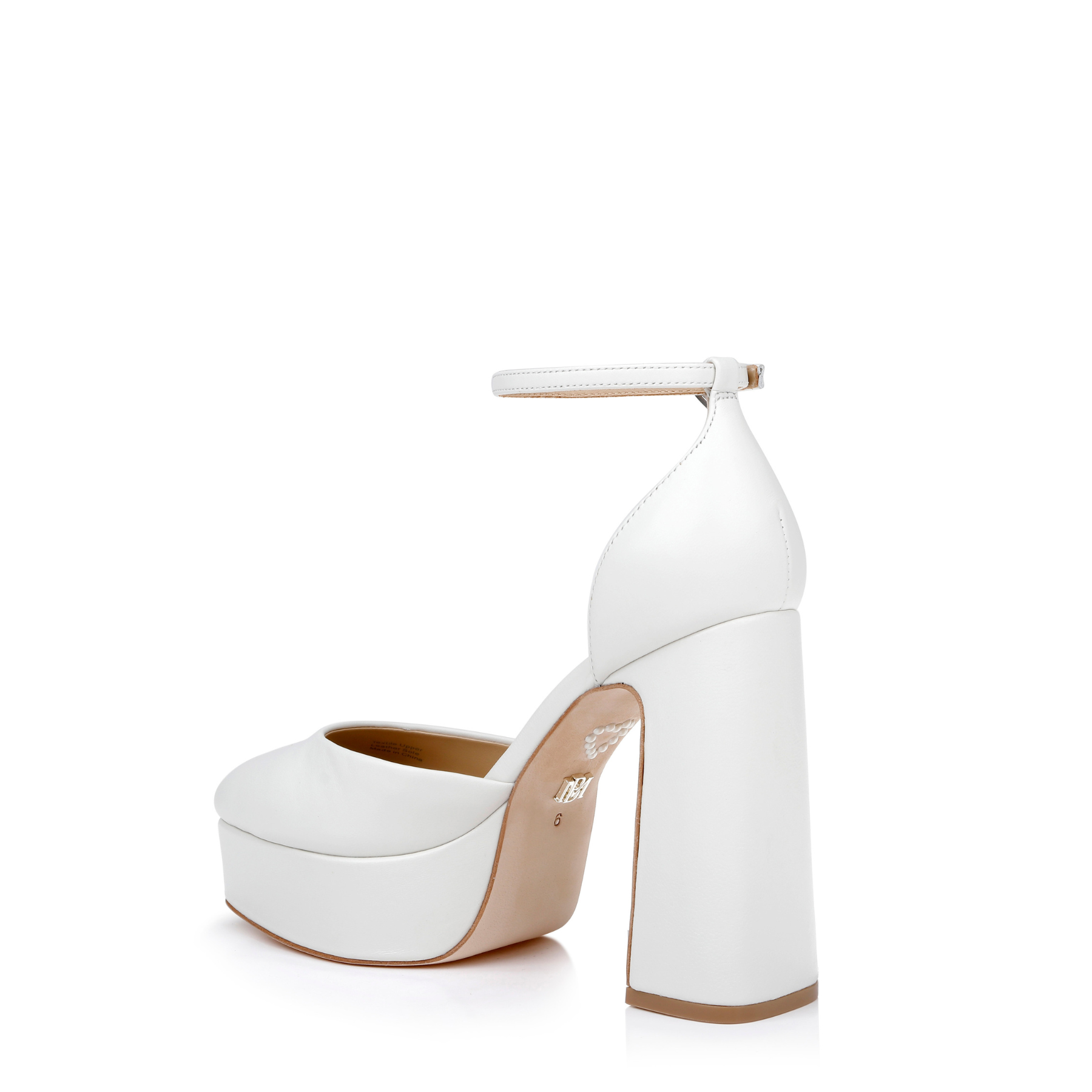 Buy Jayda II - Closed Toe Leather Platform Pumps with Crystal Heart Buckle - White online | The White Collection Australia