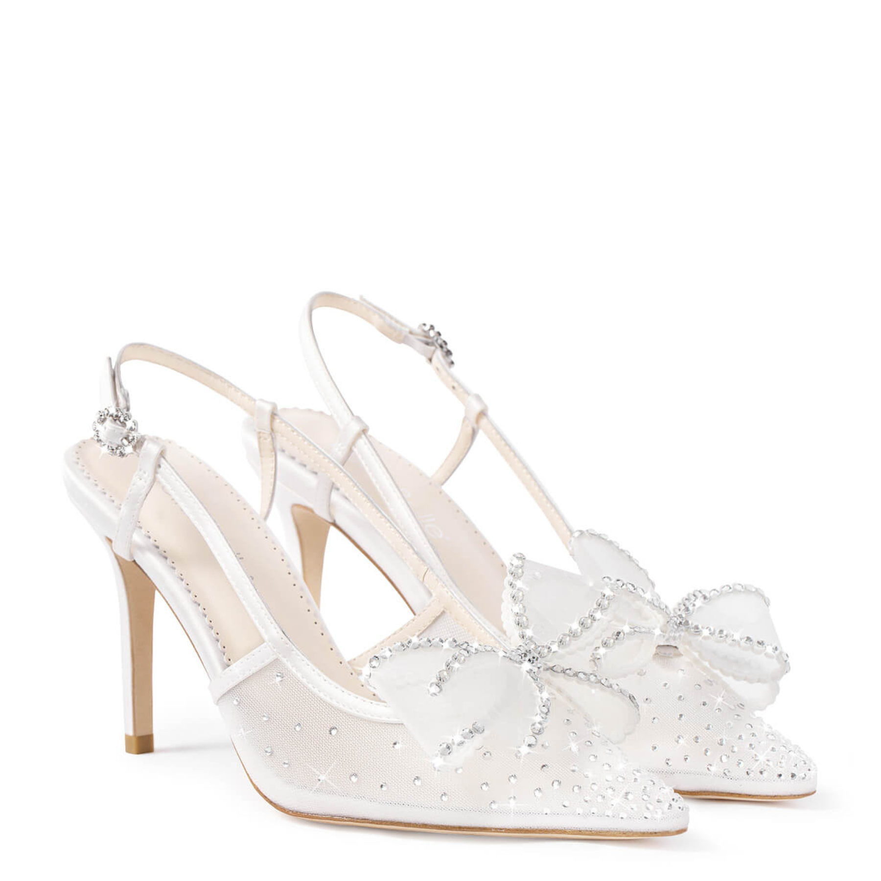 Buy Chriselle - Crystal Bow Mesh Slingback Heels with Removable Bow - Ivory online | The White Collection Australia