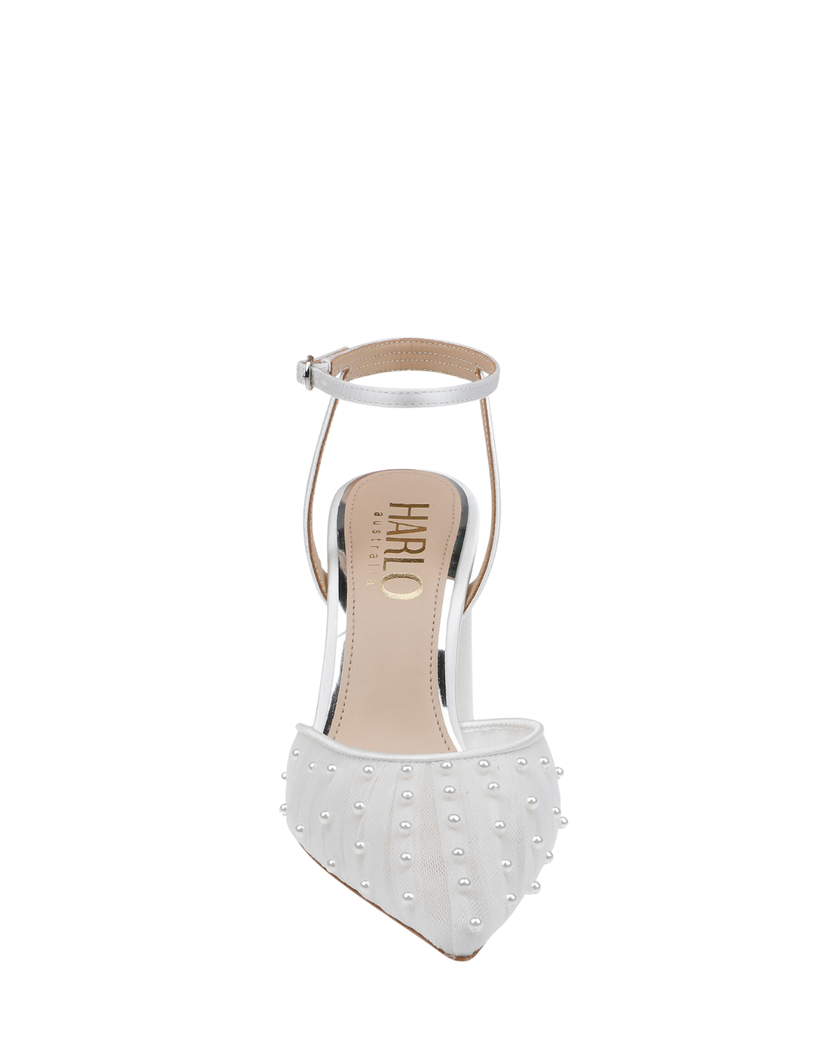 Elle - Tulle Block Heeled Point with Handsewn Pearls - Soft White