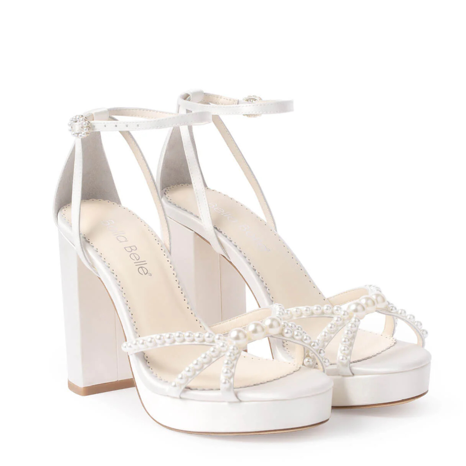 Buy Lola - Open Toe Strappy Pearl Platform Heels - Ivory online | The White Collection Australia