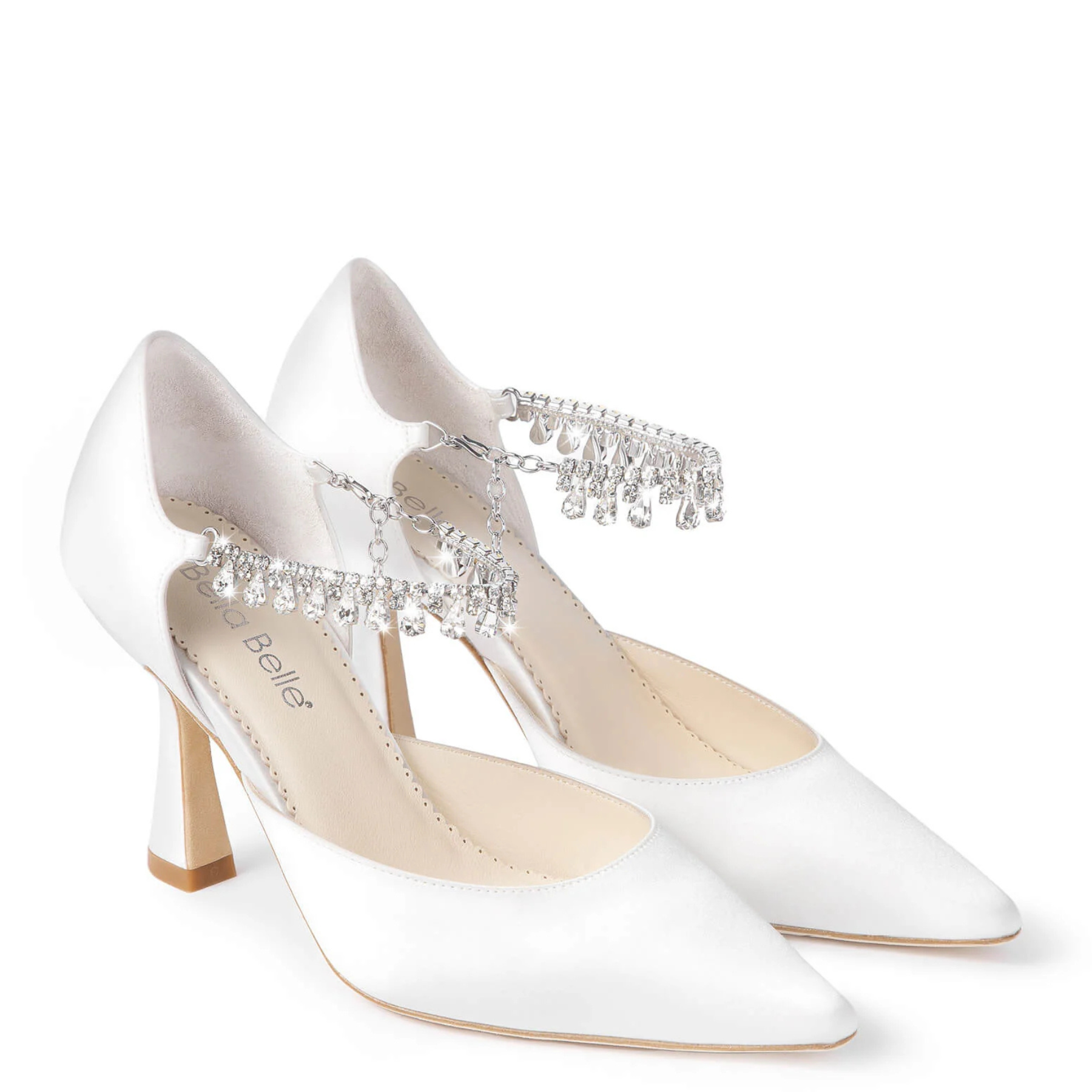 Regina - Silk Bridal Pumps with Crystal Ankle Strap - Ivory