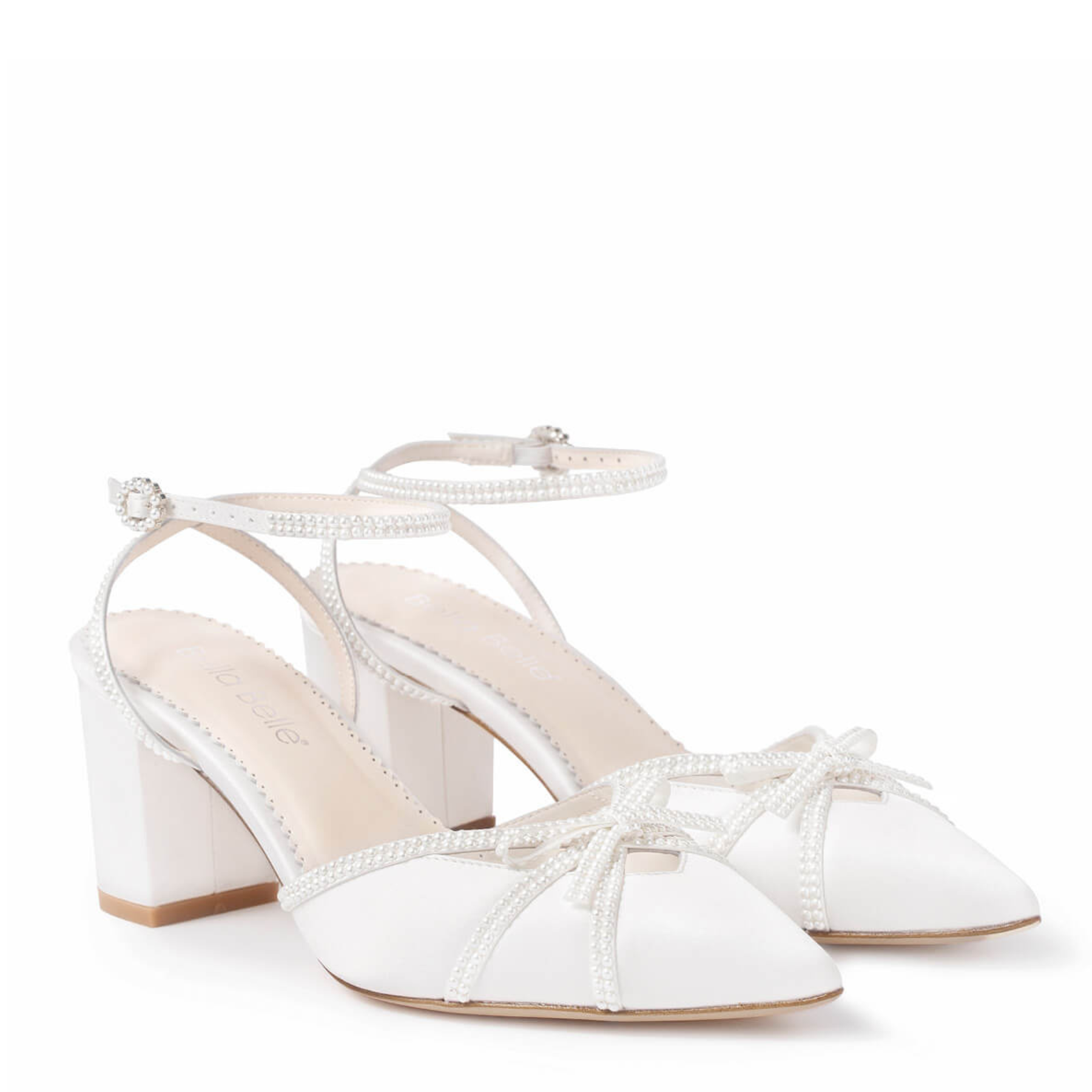 Buy Alexia - Closed Toe Pearl Bow Block Heels with Pearl Straps - Ivory online | The White Collection Australia