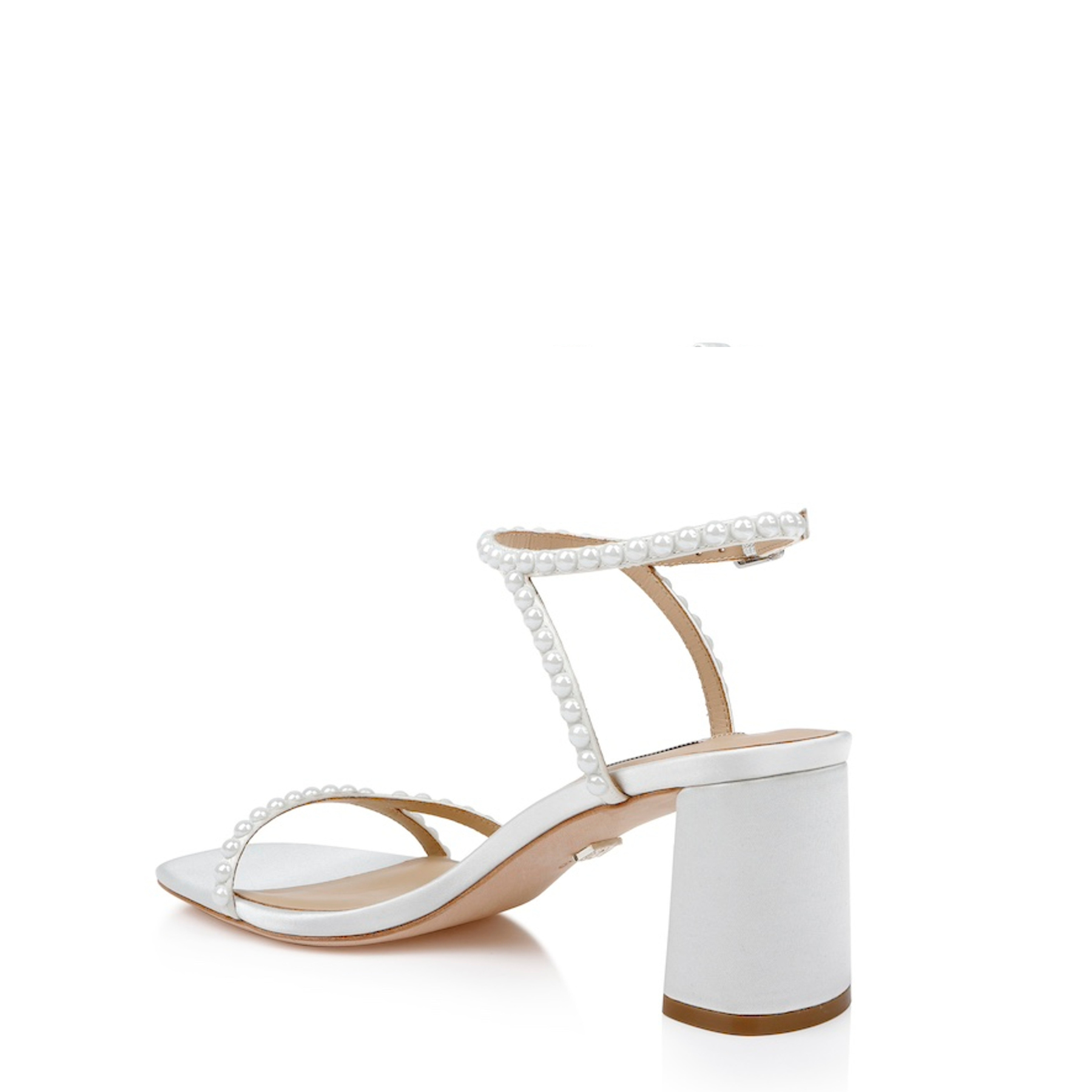 Giabella - Open Toe Strappy Pearl Block Heel - Soft White