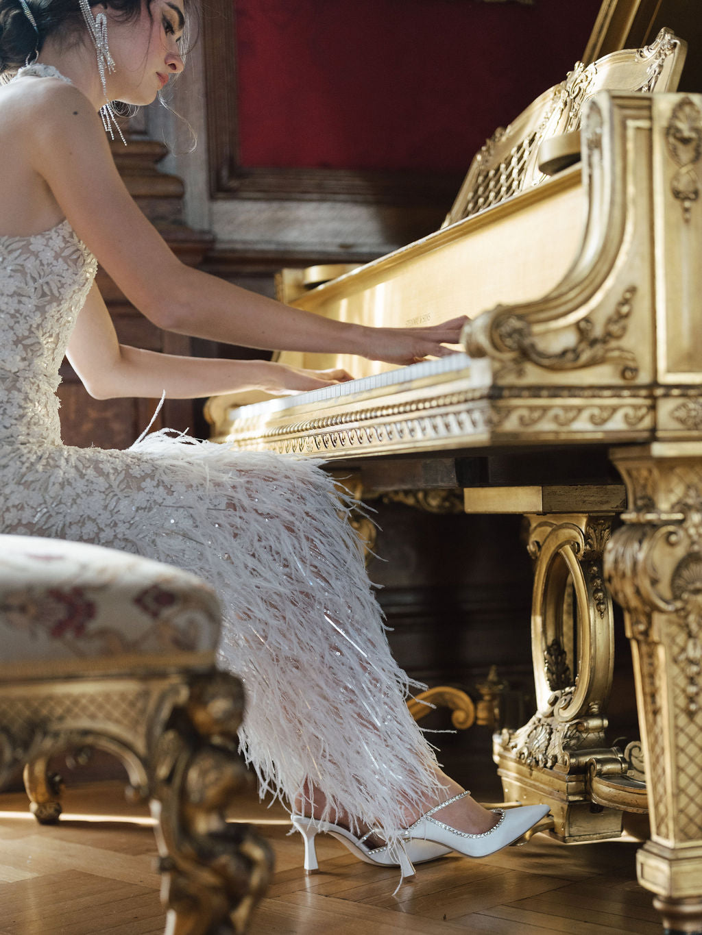 Buy Hadley - Ivory Bridal Mules with Crystal Strap online | The White Collection Australia