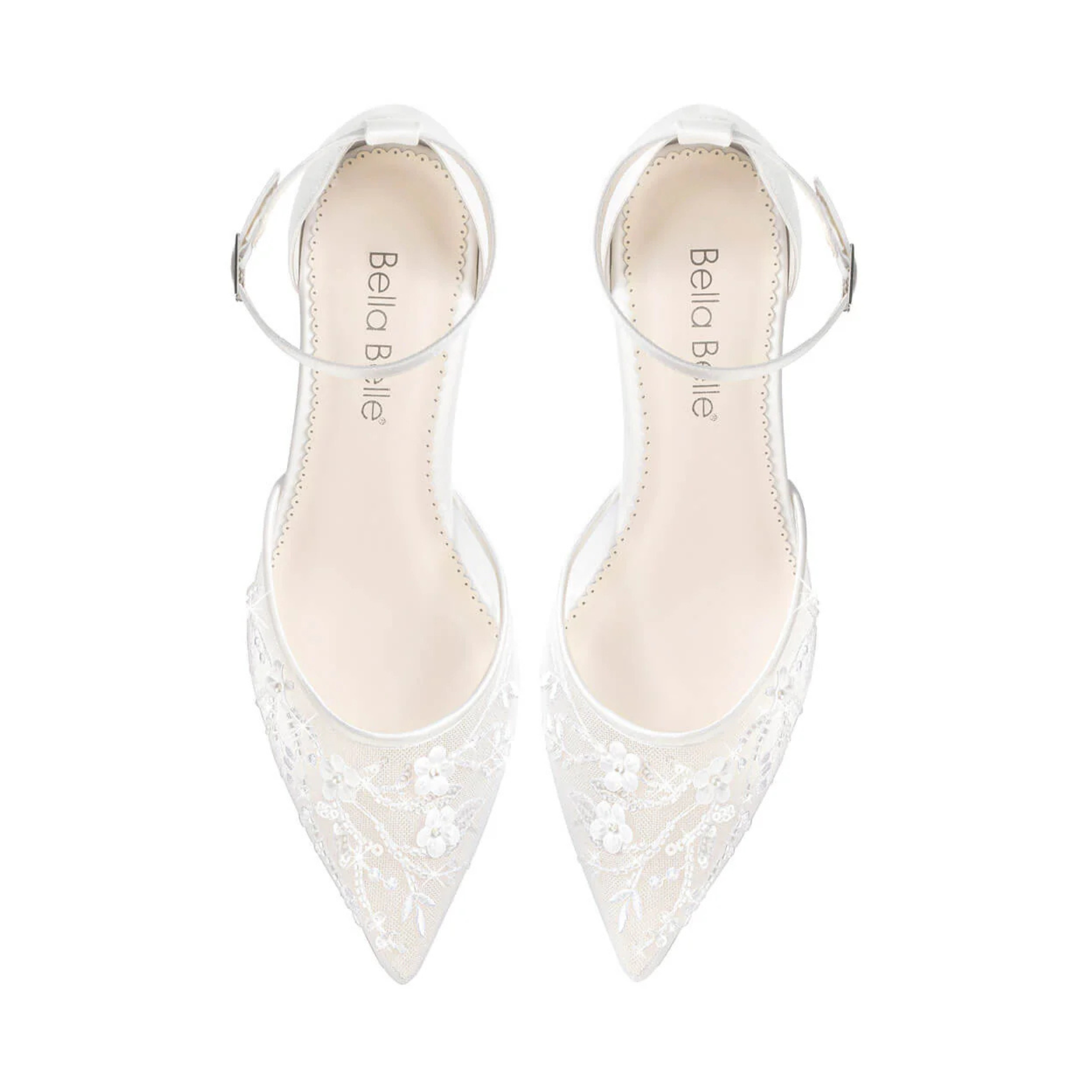 Buy Thea - Floral Illusion Mesh Closed Toe Block Heels - Ivory online | The White Collection Australia