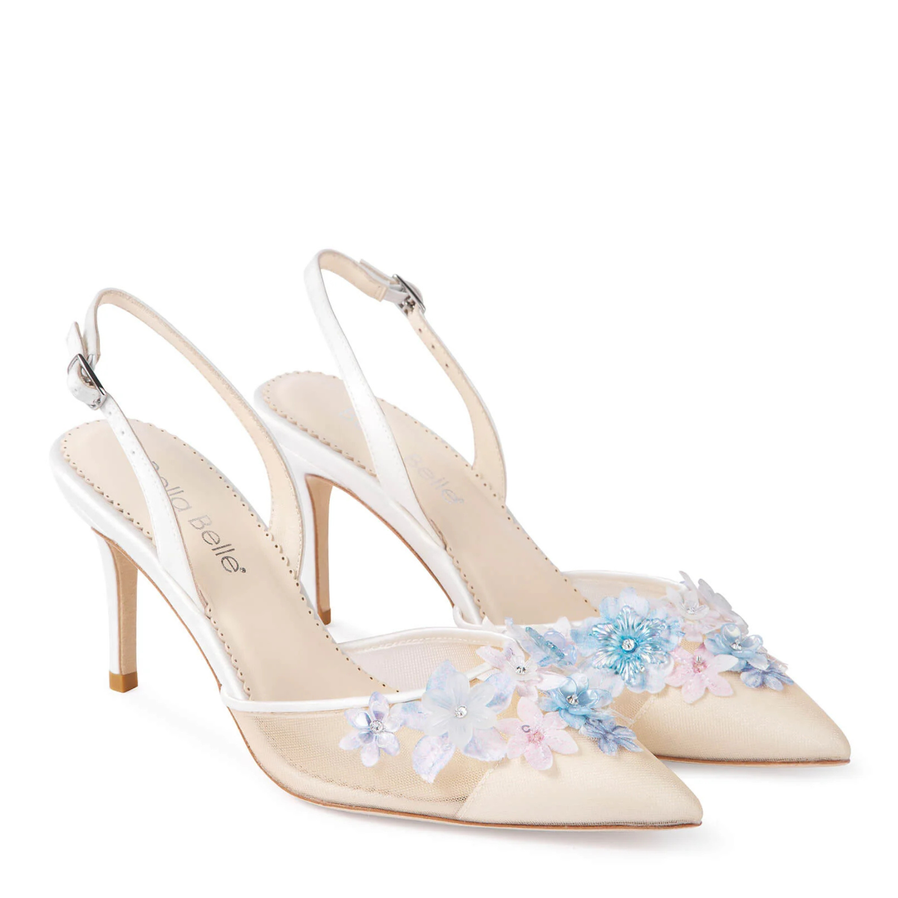 Becca - Floral Slingback Heels - Ivory