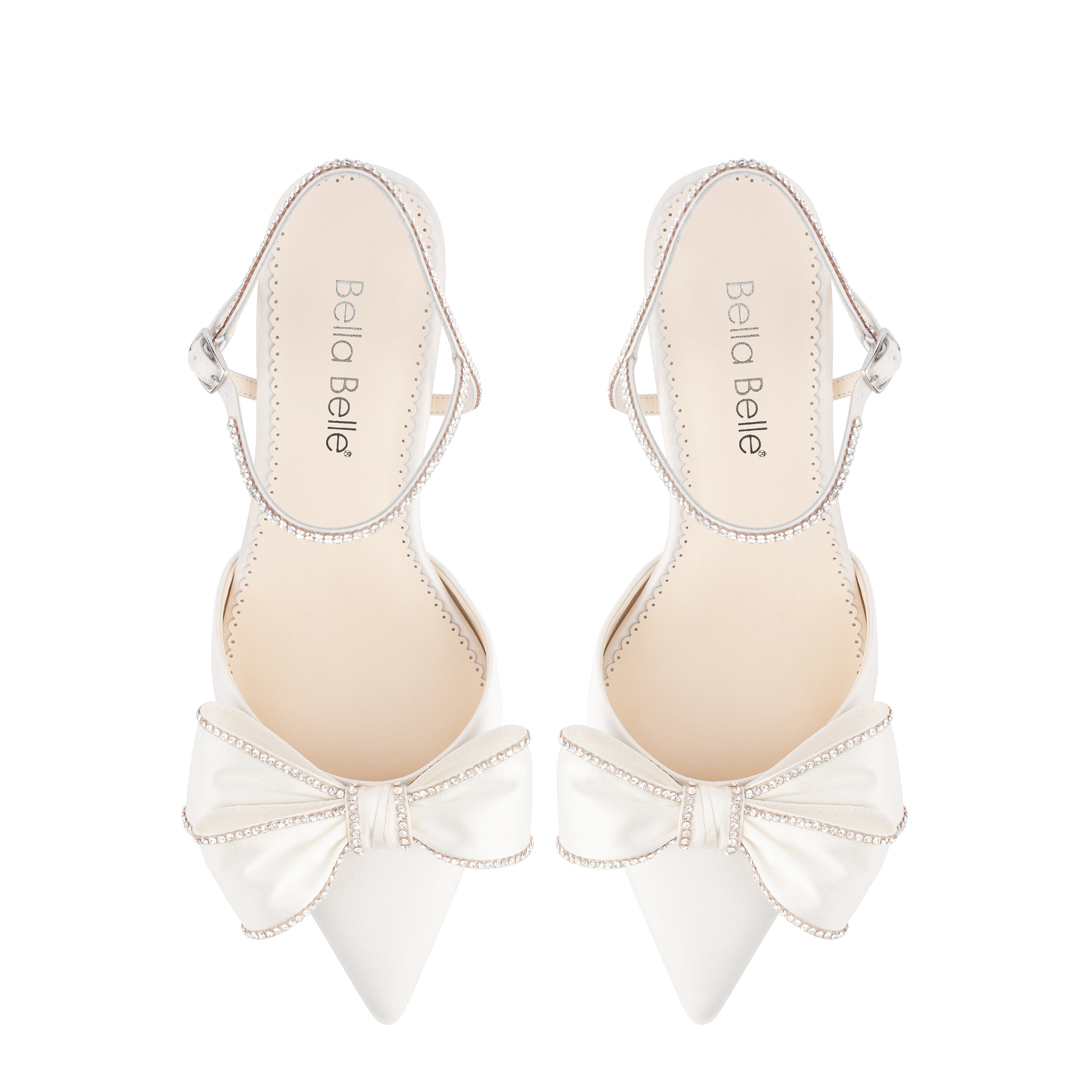 Palmer - Ivory Crystal Edged Wedding Shoes with Bow and Block Heel