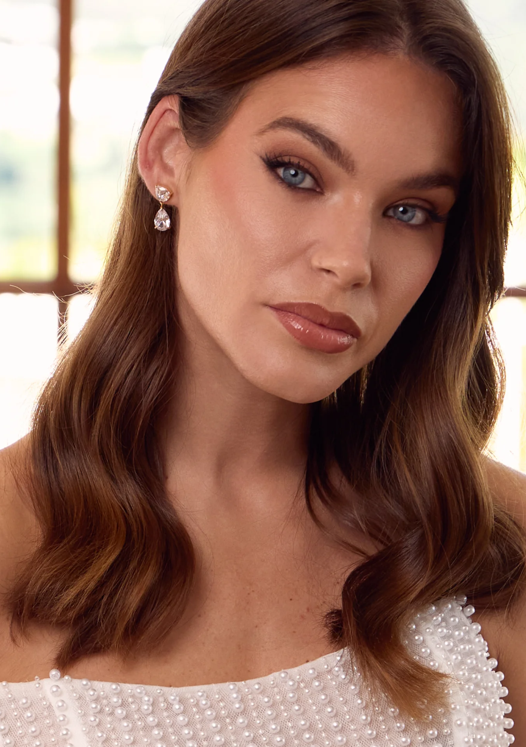 Lola Knight - Aura - Crystal Drop Bridal Earrings - Gold