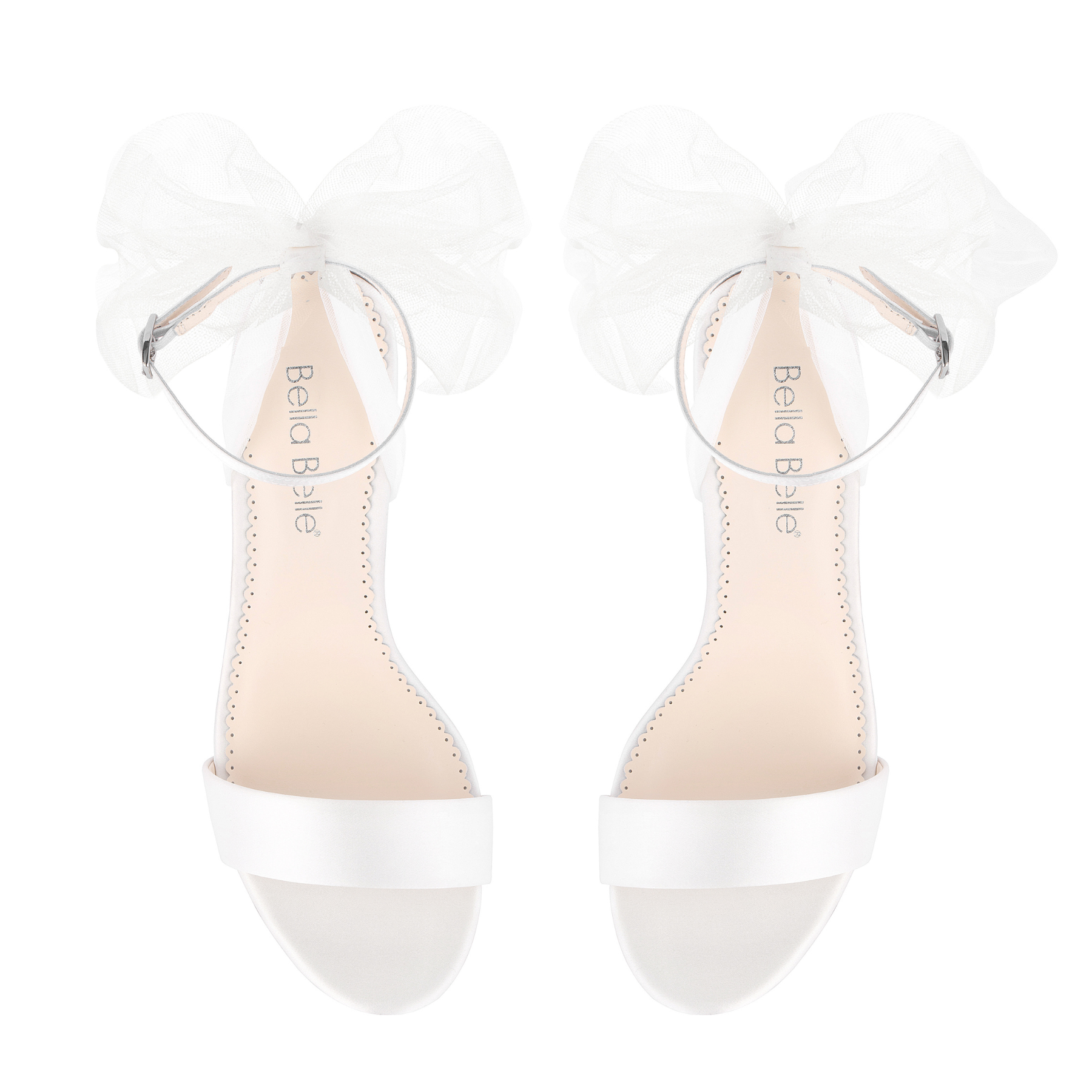 Buy Reina - Ivory Open Toe Tulle Bow Block Heel Sandals with Ankle Straps online | The White Collection Australia