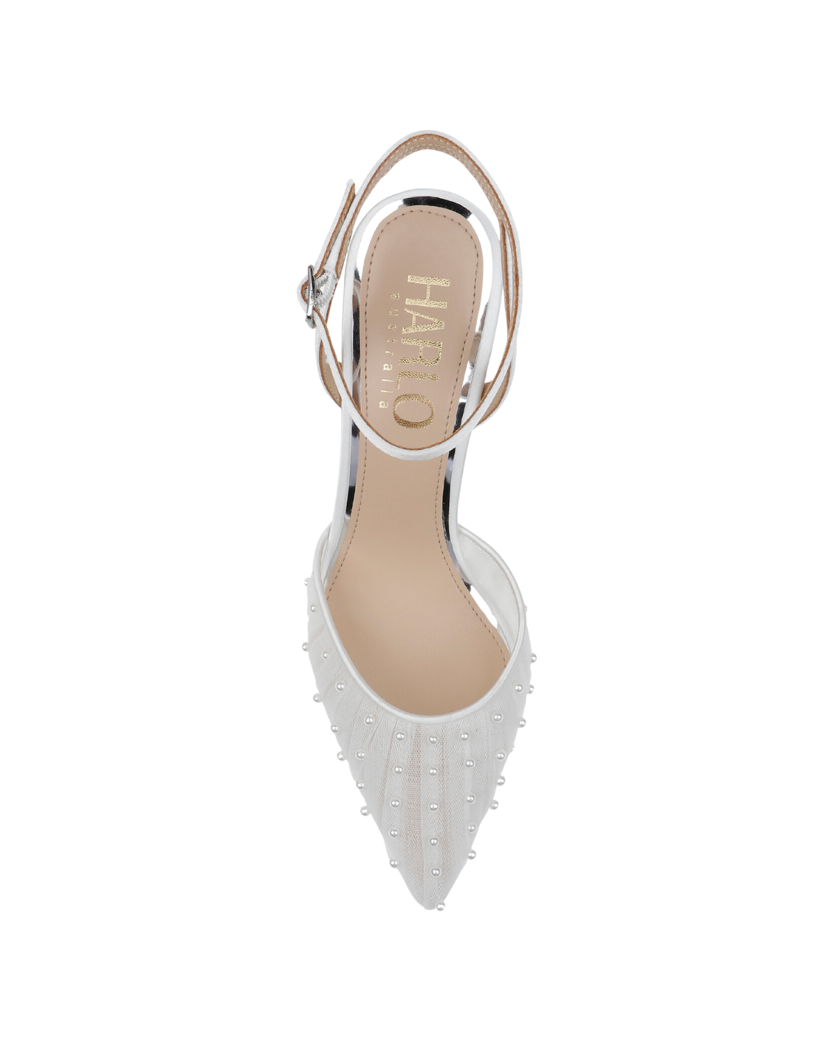 Elle - Tulle Block Heeled Point with Handsewn Pearls - Soft White