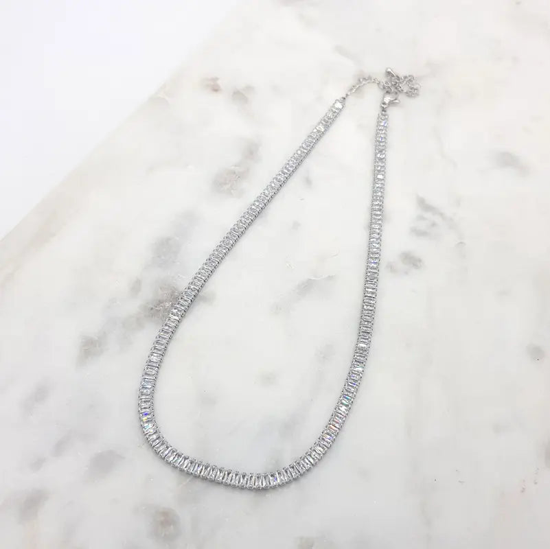 Sidney  - Classic Baguette Crystal Bridal Tennis Necklace