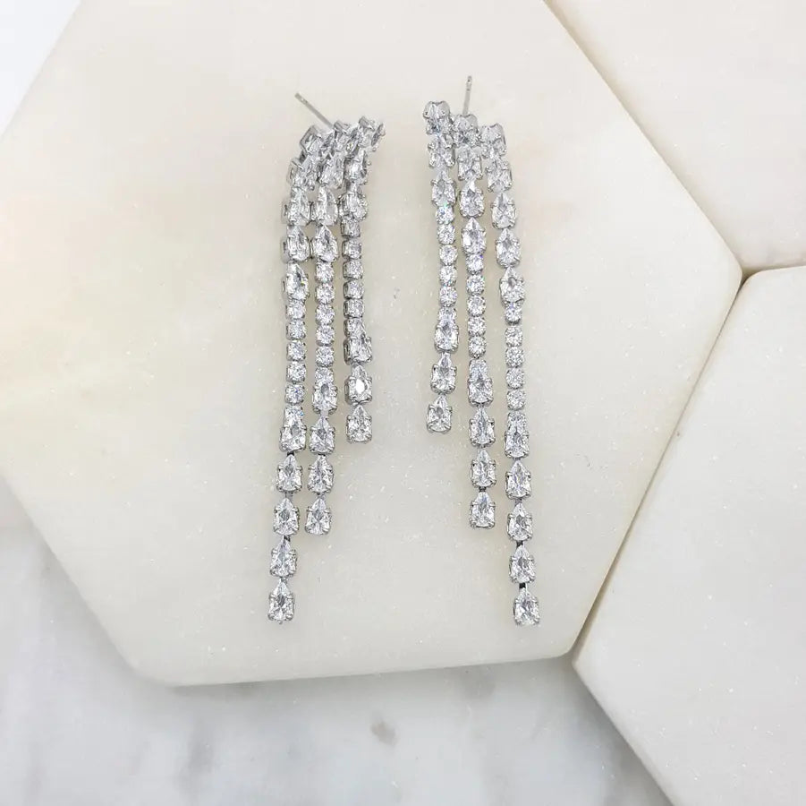 Mikaela - Triple Crystal Bridal Drop Earrings