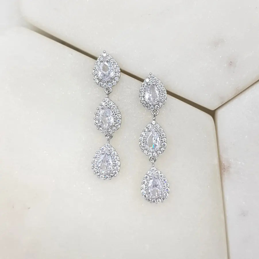 Jaden - Triple Crystal Bridal Drop Earrings