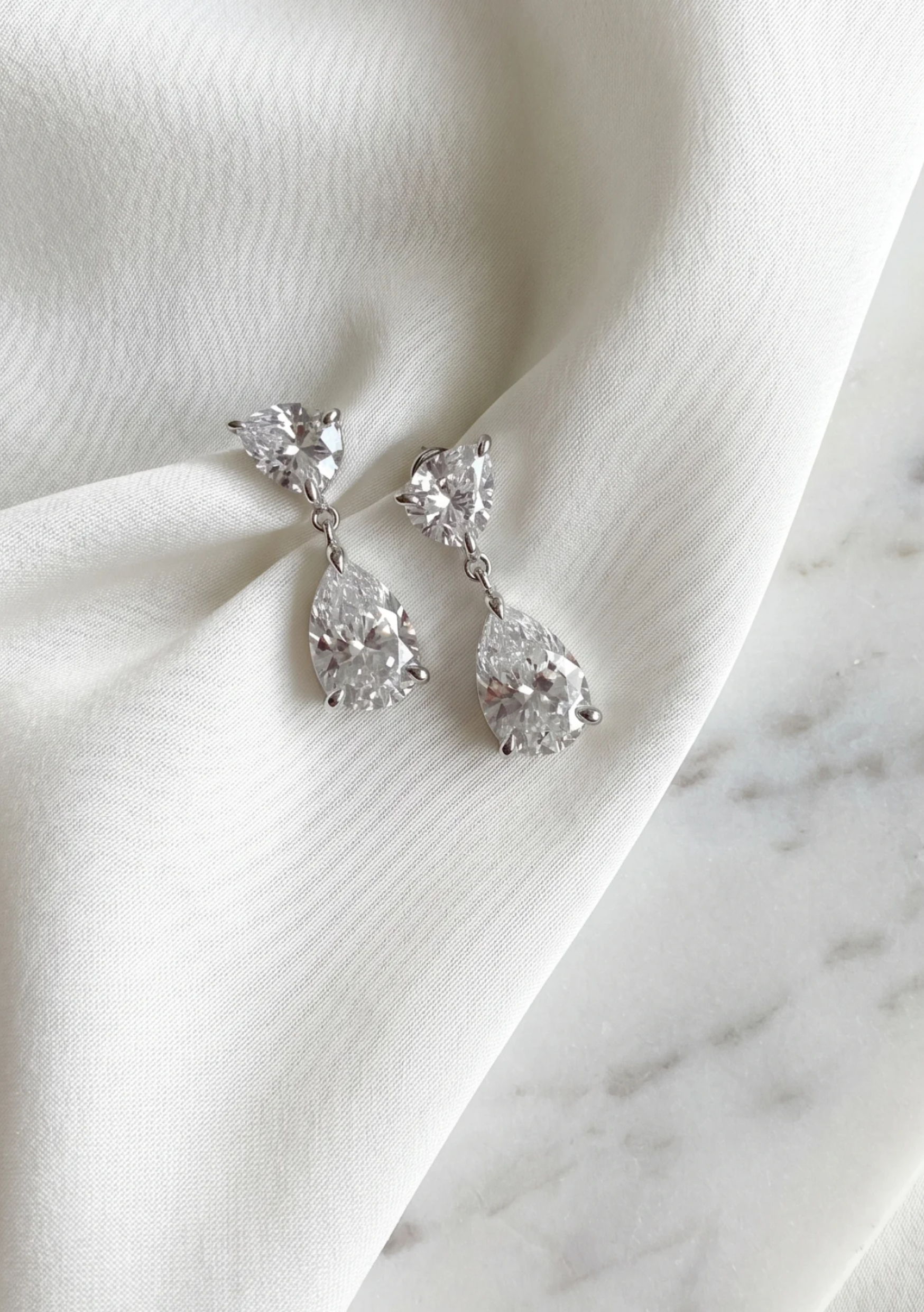 Lola Knight - Aura - Crystal Drop Bridal Earrings - Silver