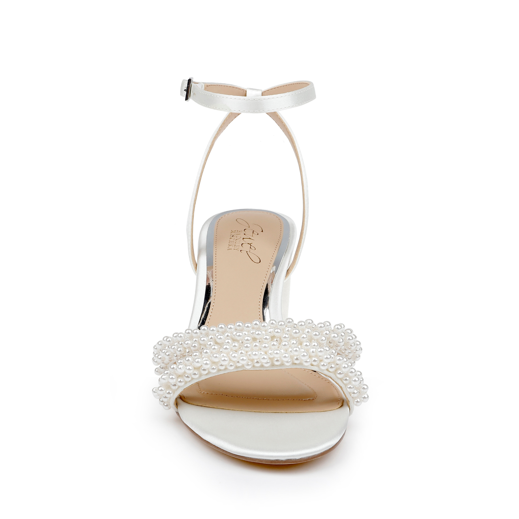 Ninnette - Open Toe Strappy Pearl Low Block Heel - Ivory