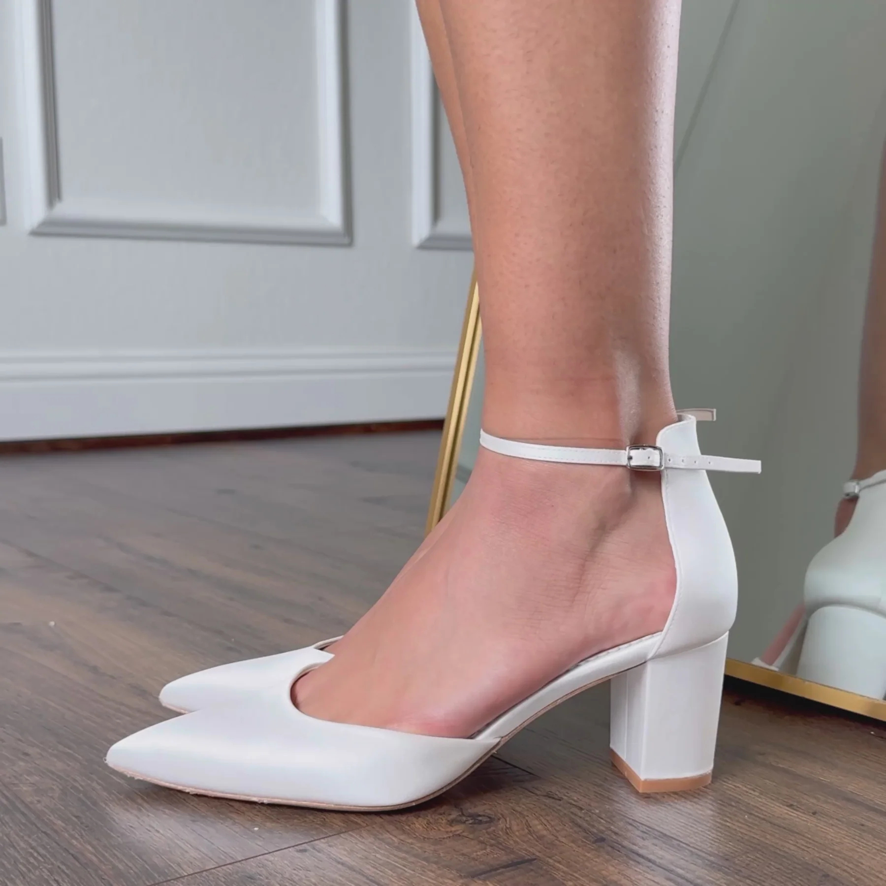 Buy Mia - Ankle Strap Block Heels - Ivory online | The White Collection Australia