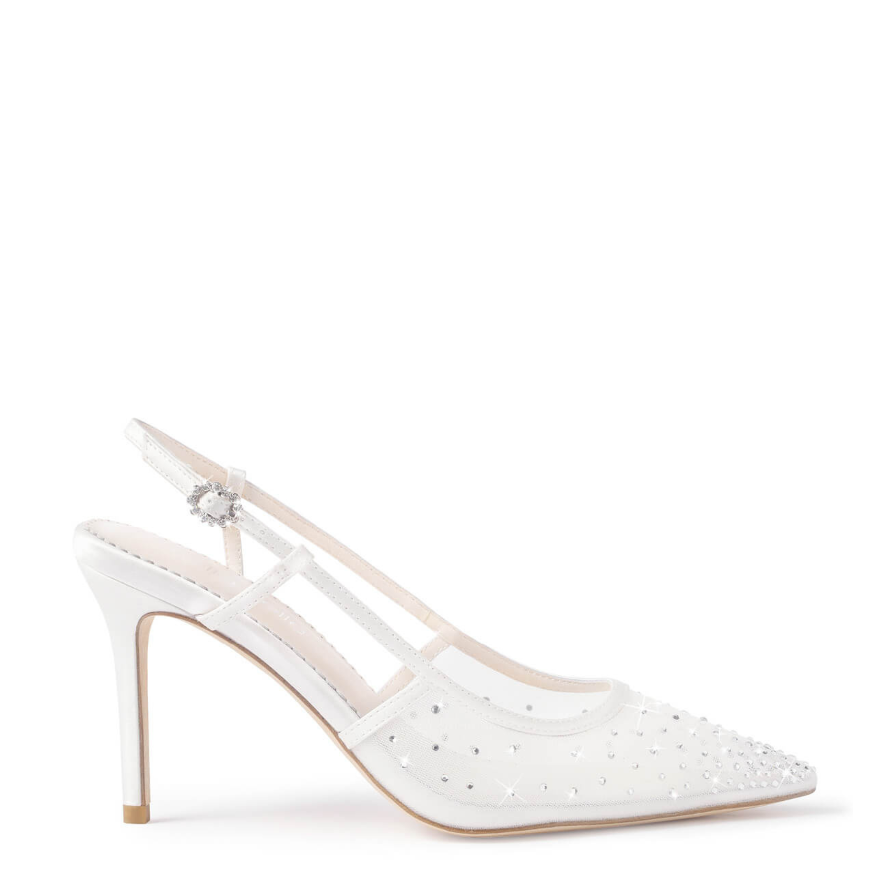 Buy Chriselle - Crystal Bow Mesh Slingback Heels with Removable Bow - Ivory online | The White Collection Australia