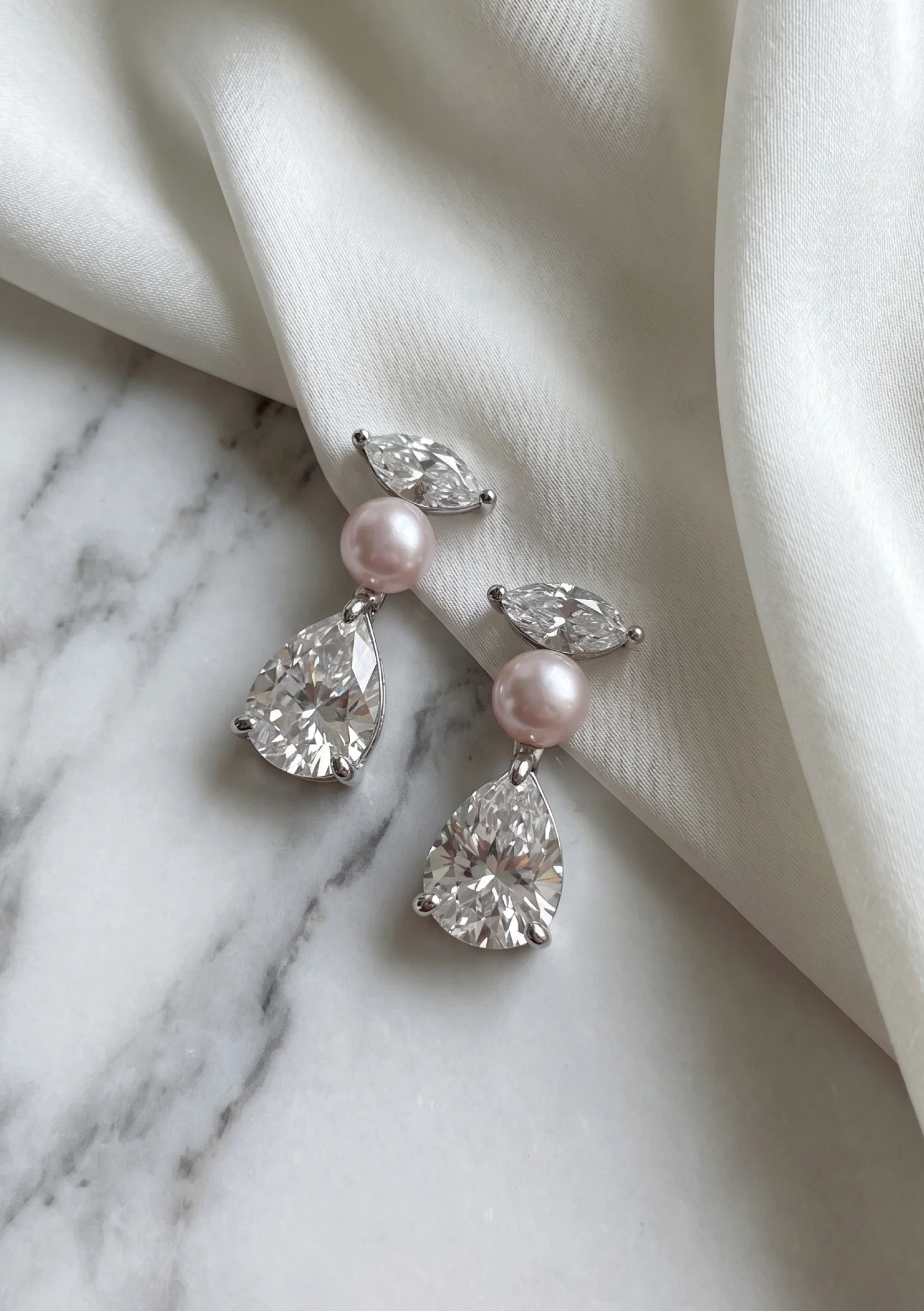 Lola Knight - Estella - Crystal and Pearl Drop Bridal Earrings - Silver