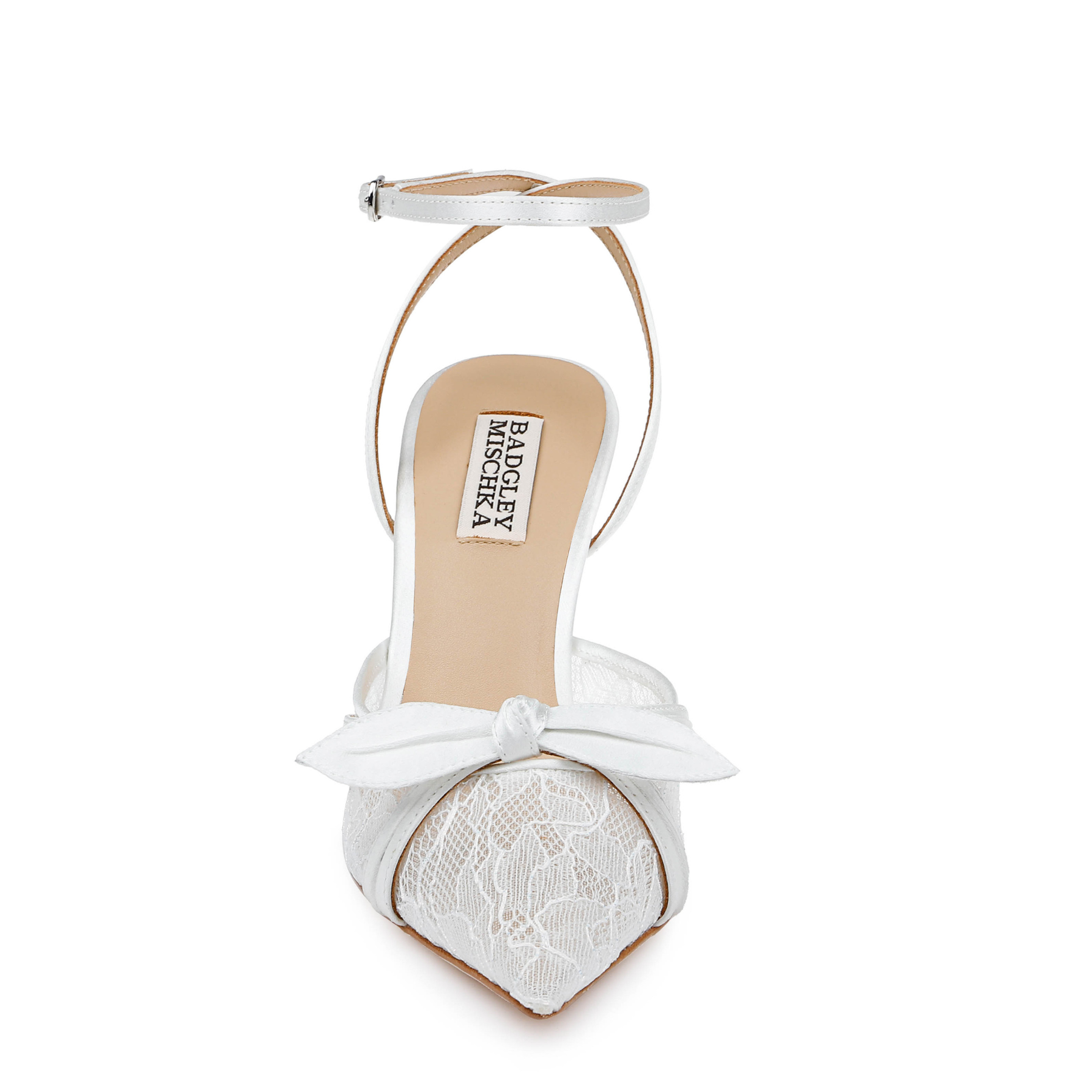 Josie - Pointed Toe Lace Ankle Strap Pumps - Soft White