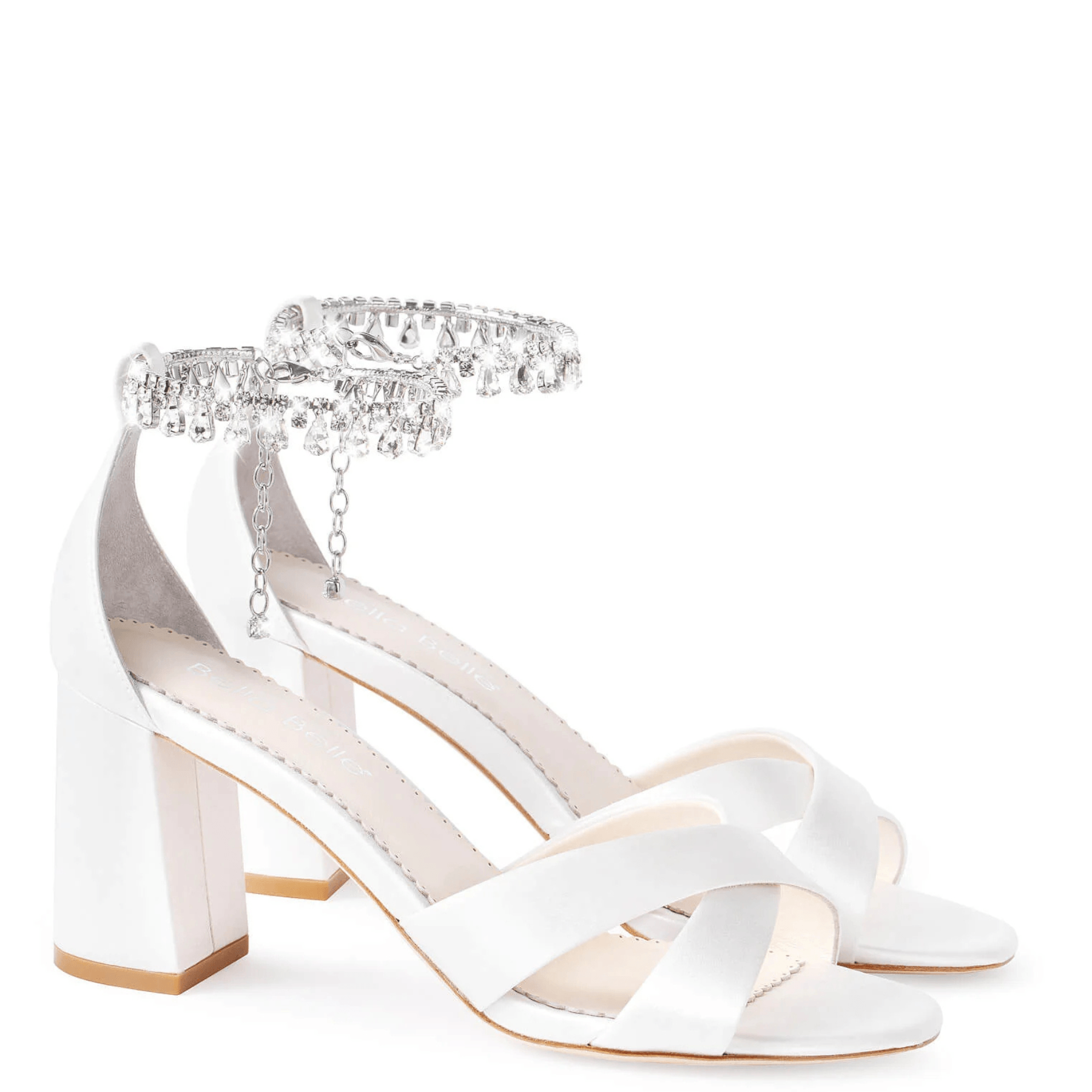 Buy Marion - Crystal Anklet Block Heels - Ivory online | The White Collection Australia