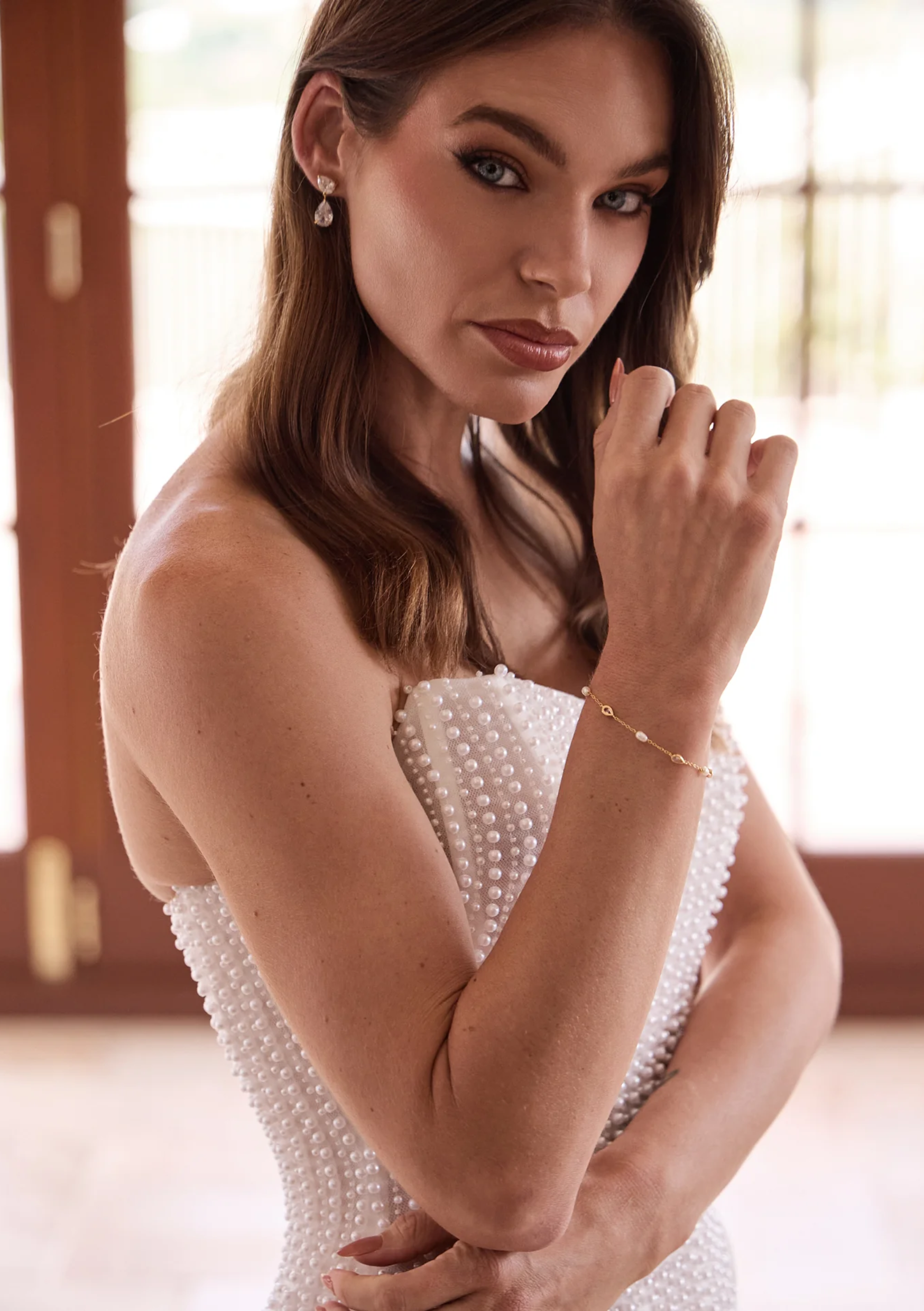 Lola Knight - Indie - Crystal and Pearl Bridal Bracelet - 18k Gold