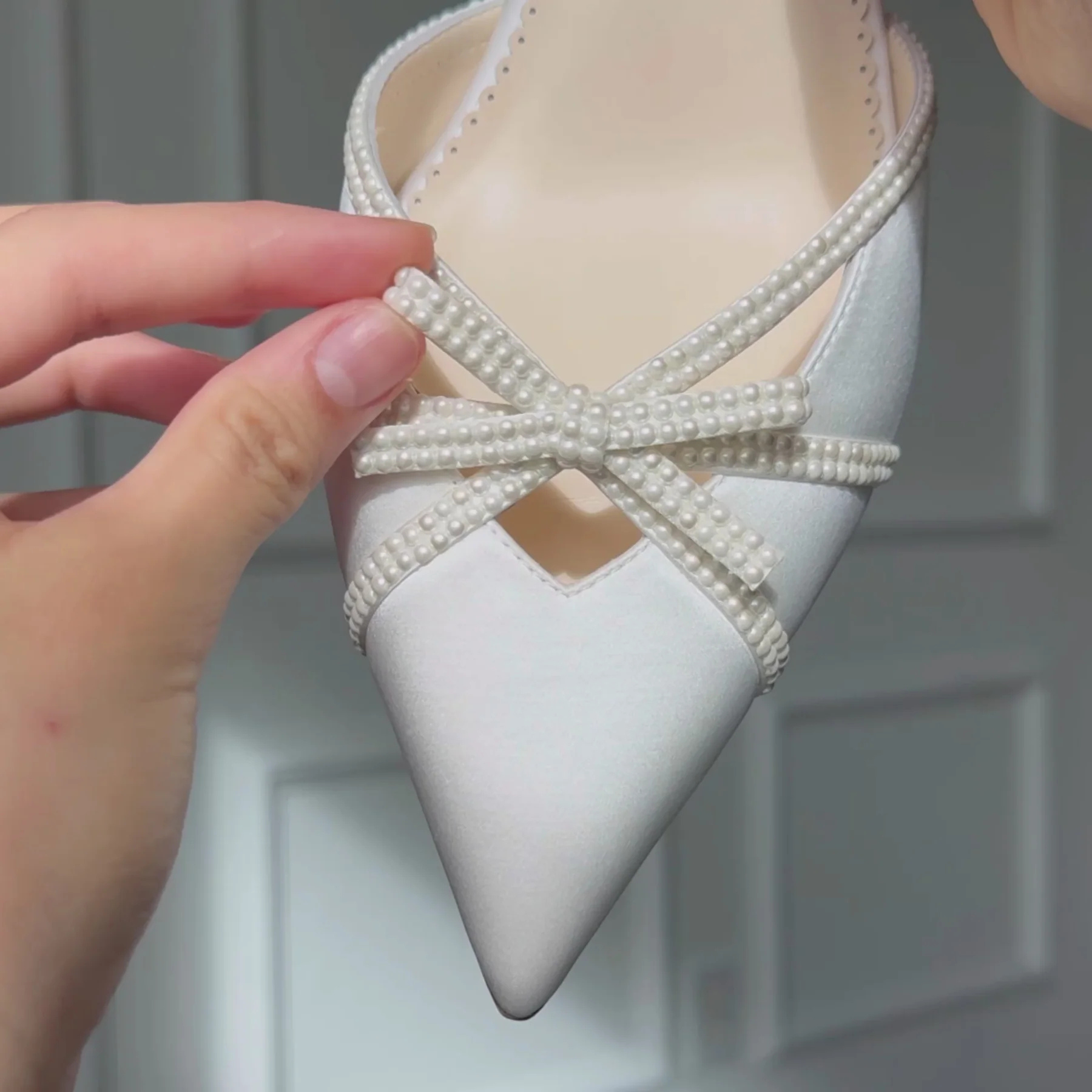 Buy Alexia - Closed Toe Pearl Bow Block Heels with Pearl Straps - Ivory online | The White Collection Australia