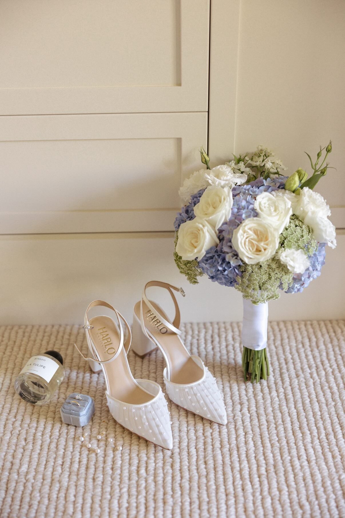 Elle - Tulle Block Heeled Point with Handsewn Pearls - Soft White
