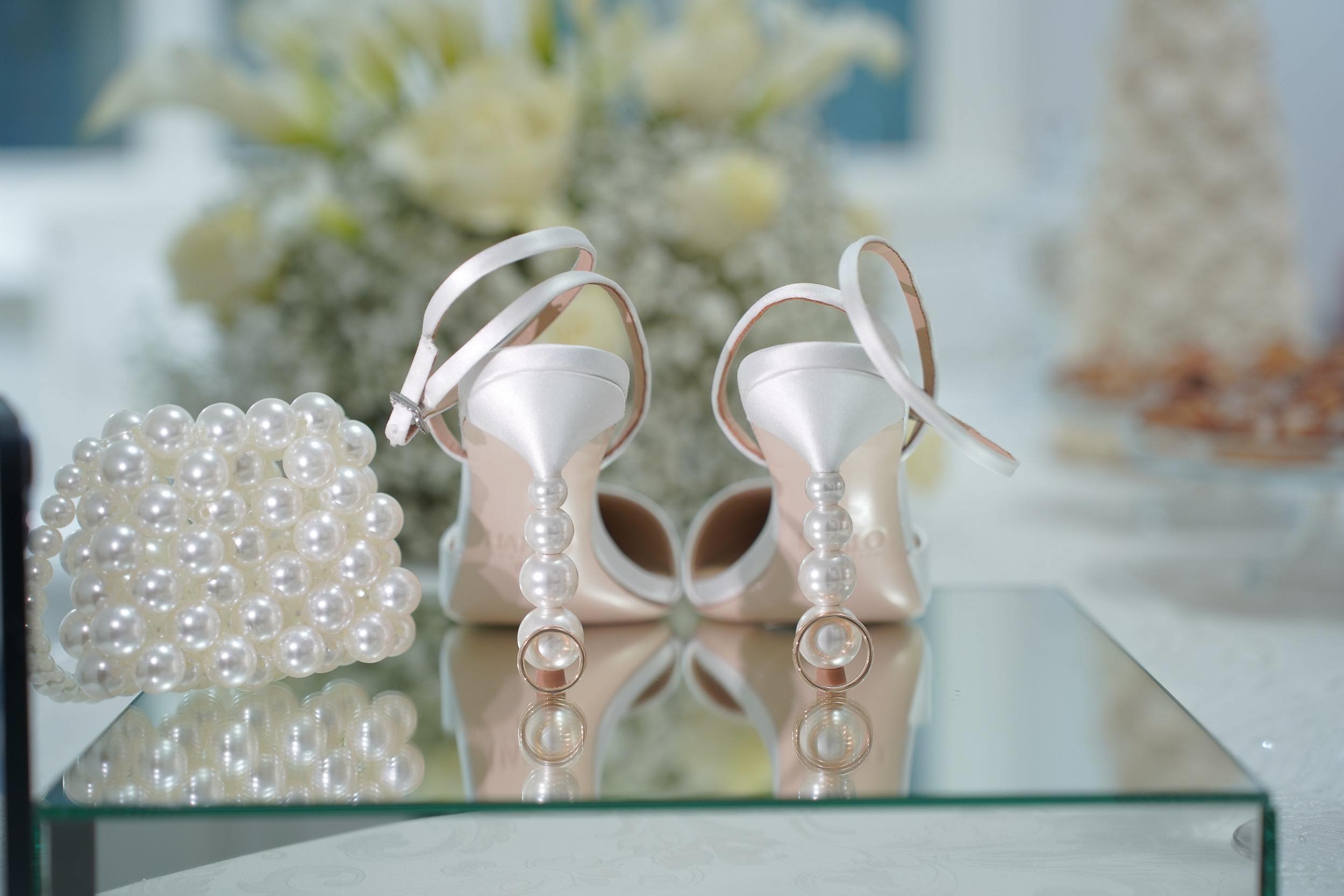 Frances - Pearl Heel Stiletto with Pointed Toe - Soft White