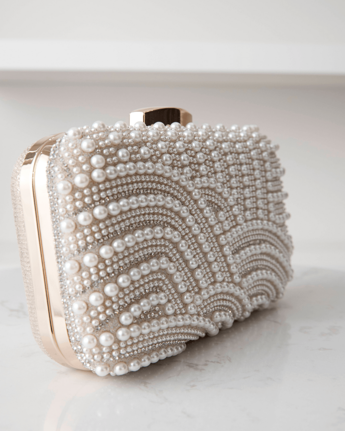 Buy Sirena - Wave Pearl Box Clutch - Gold online | The White Collection Australia